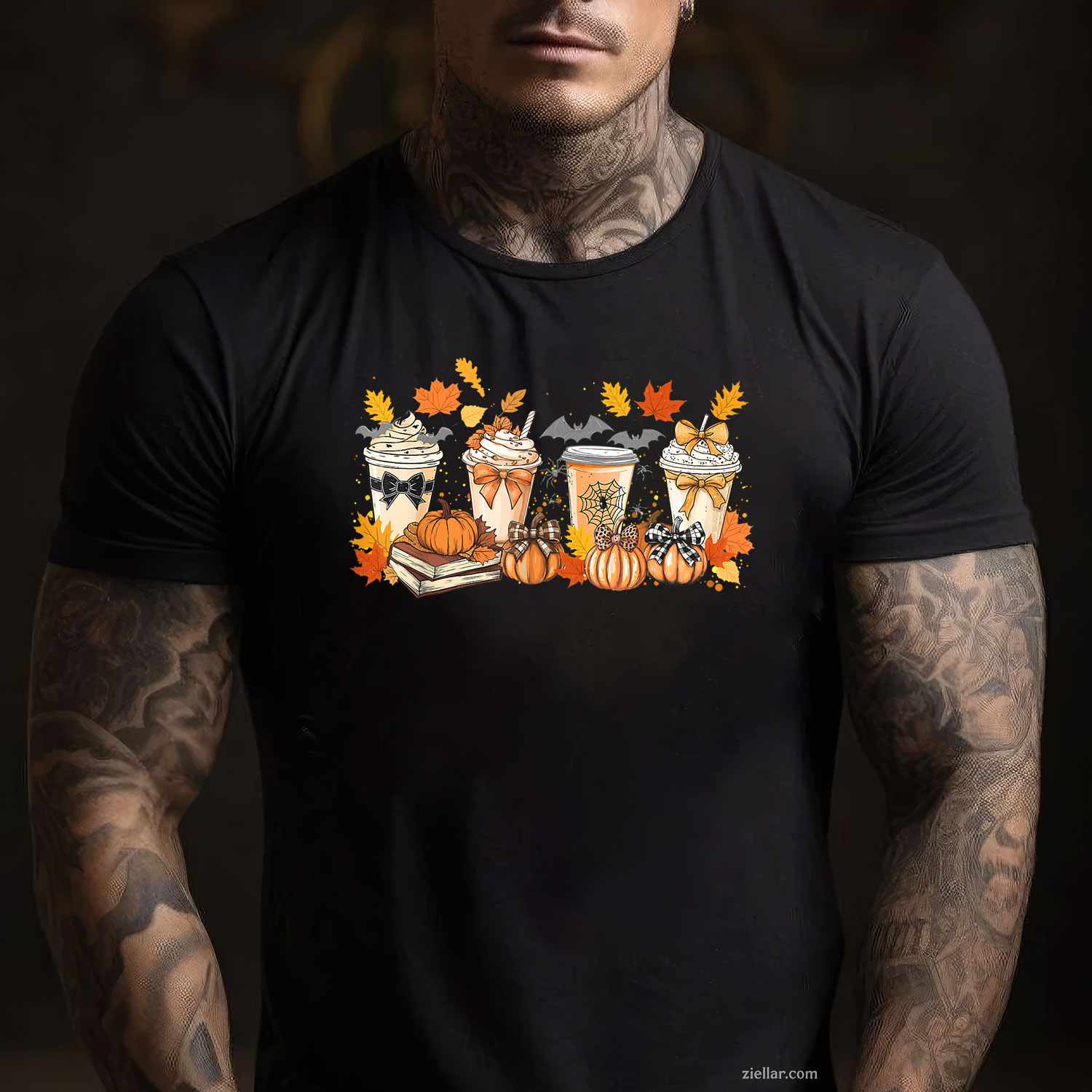 Fall Pumpkin Spice Coffee Latte Bow Book Lover Spooky Season T-Shirt and Tee for Adults Men Women Unisex