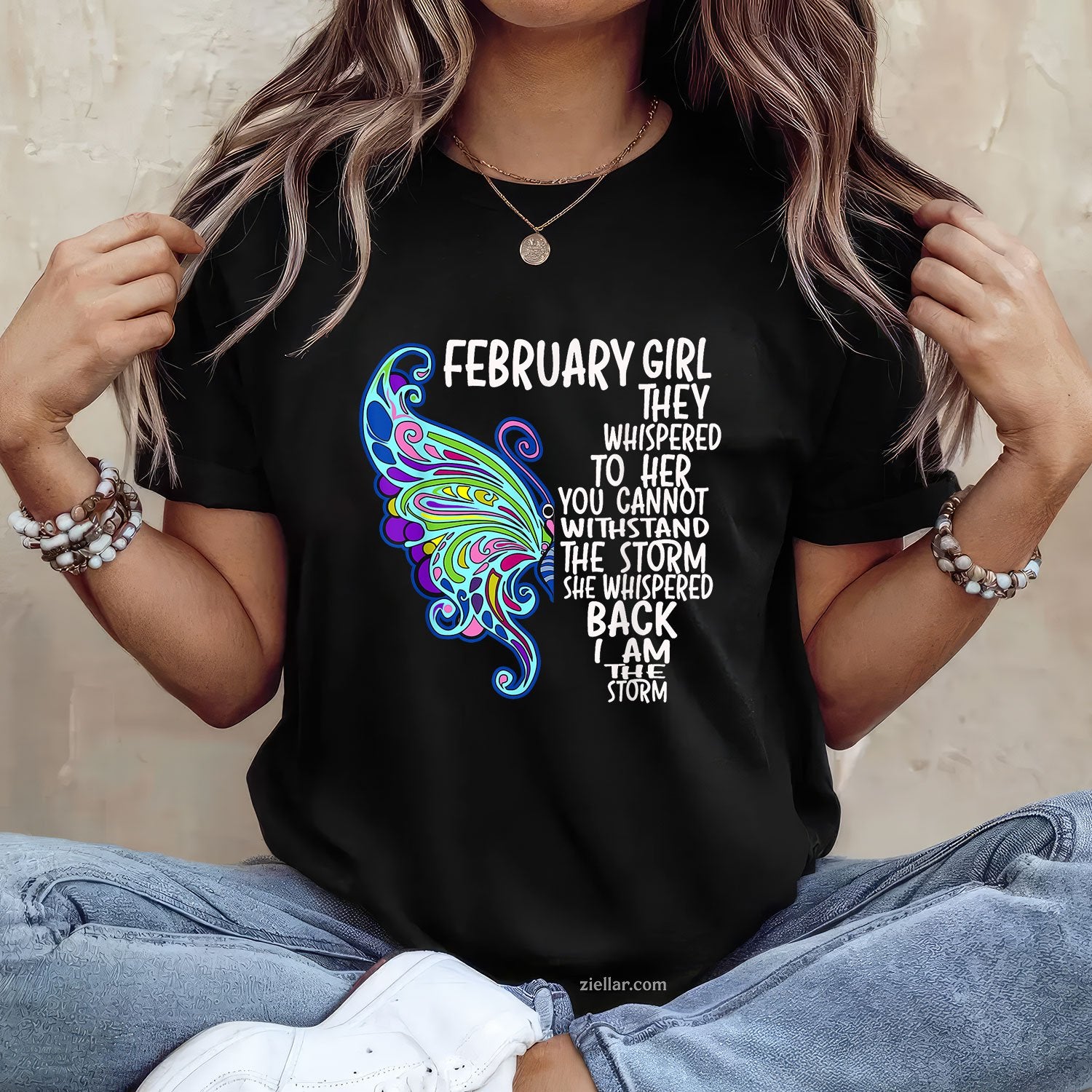 February Girl Storm Quote Tee and T-Shirt, Butterfly Birthday T-Shirt for Strong Women Adults