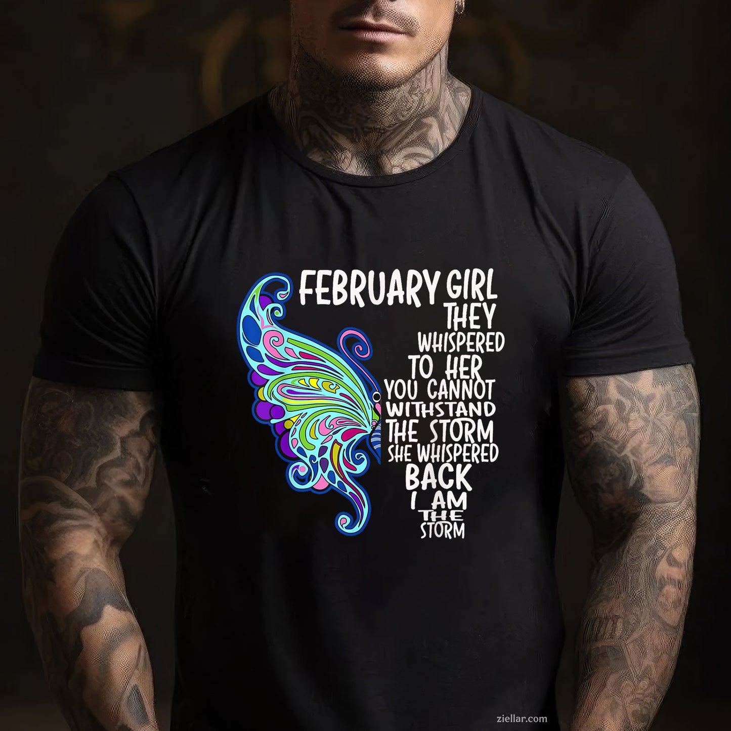 February Girl Storm Quote Tee and T-Shirt, Butterfly Birthday T-Shirt for Strong Women Adults