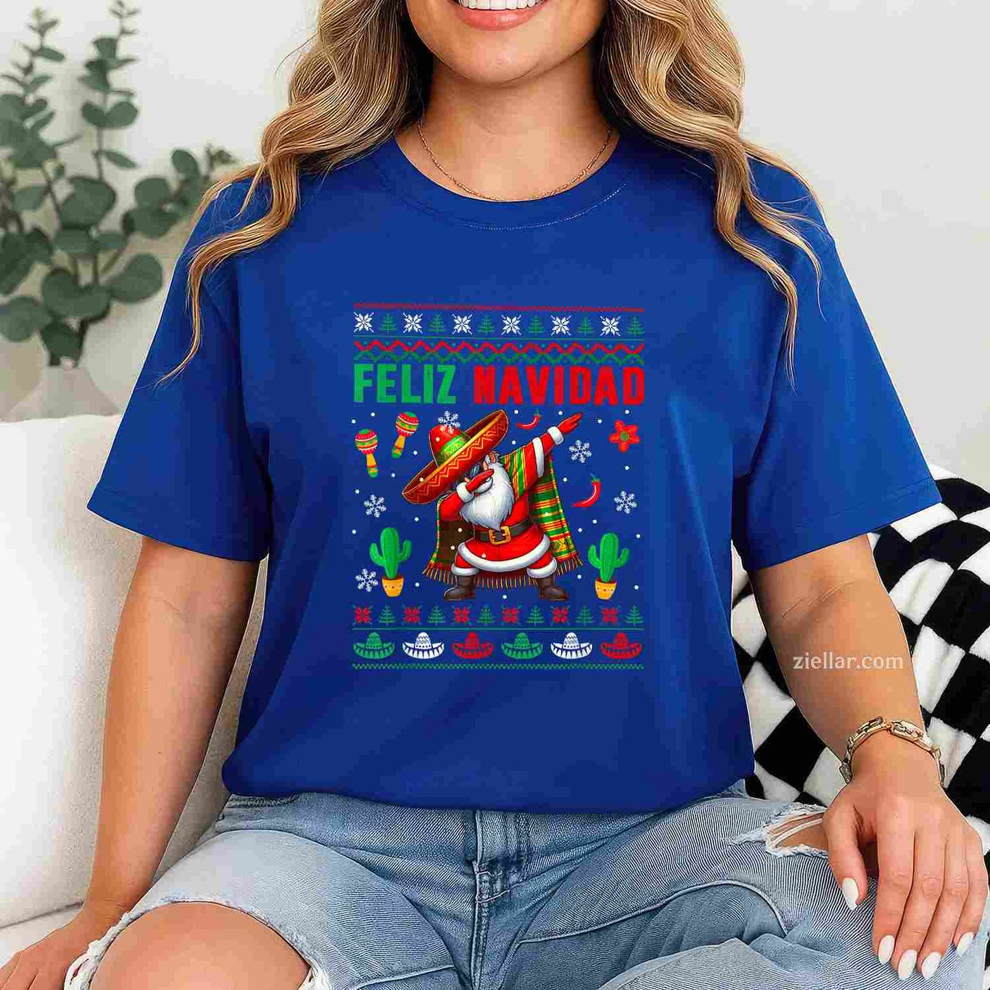 Feliz Navidad Xmas Sweater Santa Sombrero Dabbing Mexican T-Shirt, A Feliz Navidad Dabbing Mexican Santa Tee