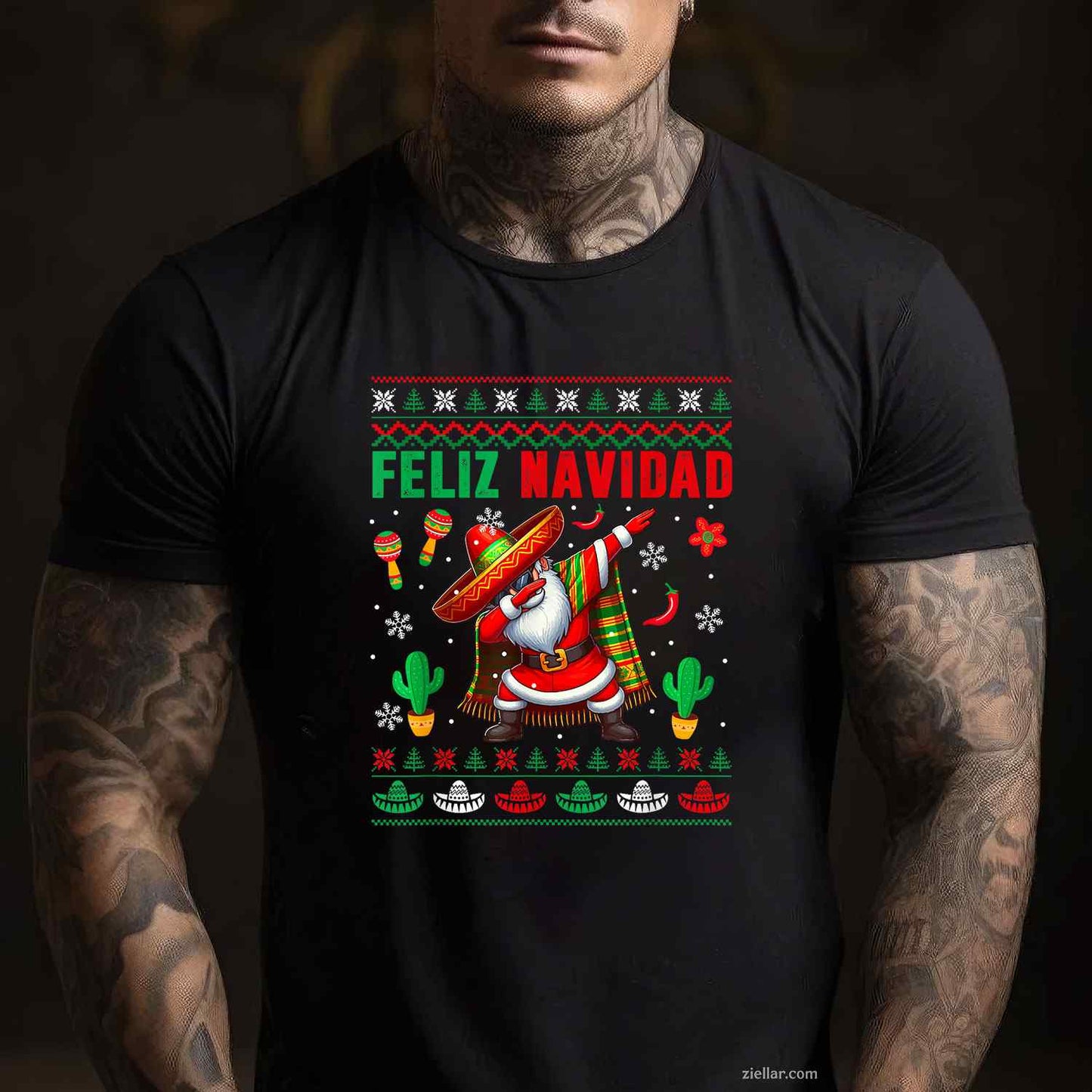 Feliz Navidad Xmas Sweater Santa Sombrero Dabbing Mexican T-Shirt, A Feliz Navidad Dabbing Mexican Santa Tee