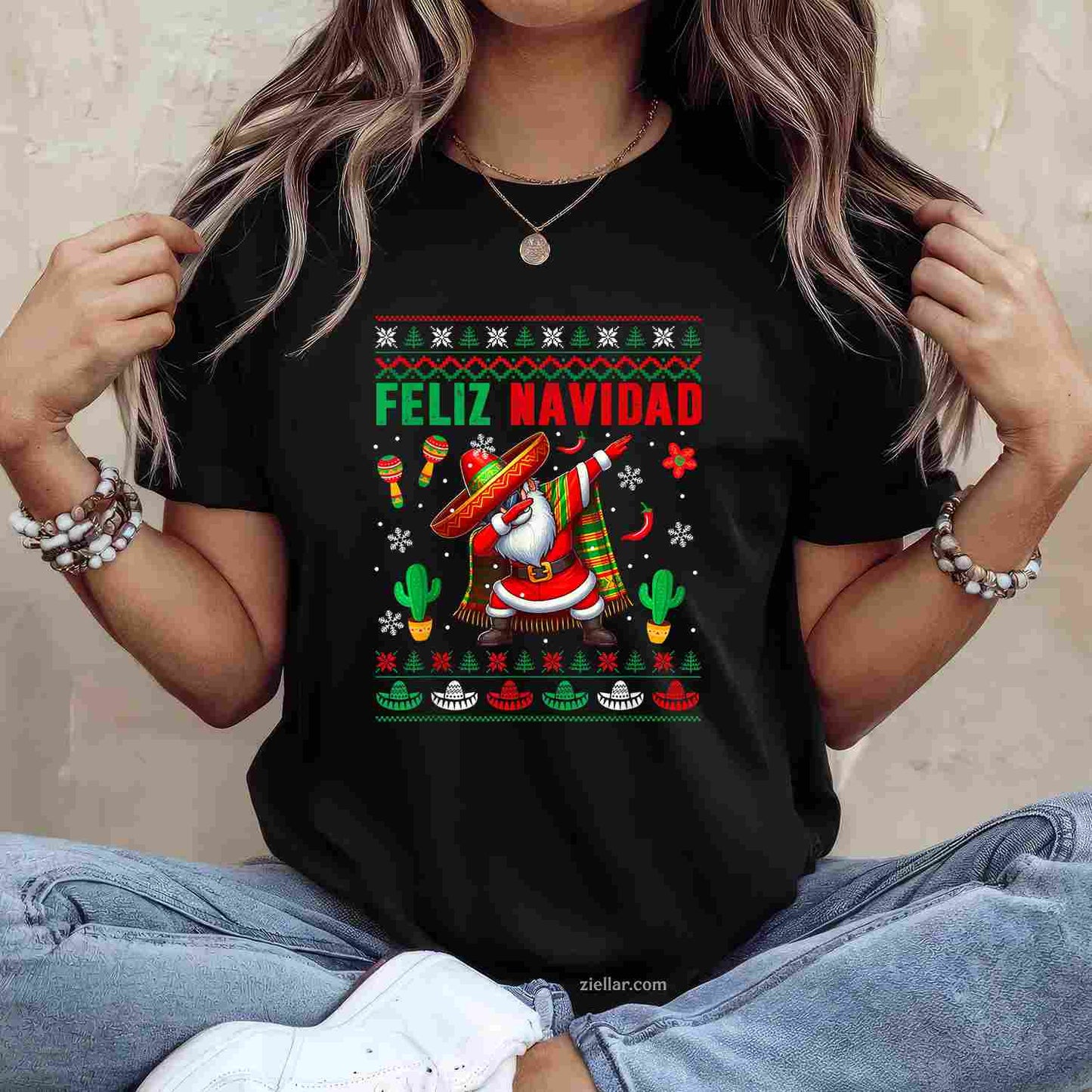 Feliz Navidad Xmas Sweater Santa Sombrero Dabbing Mexican T-Shirt, A Feliz Navidad Dabbing Mexican Santa Tee