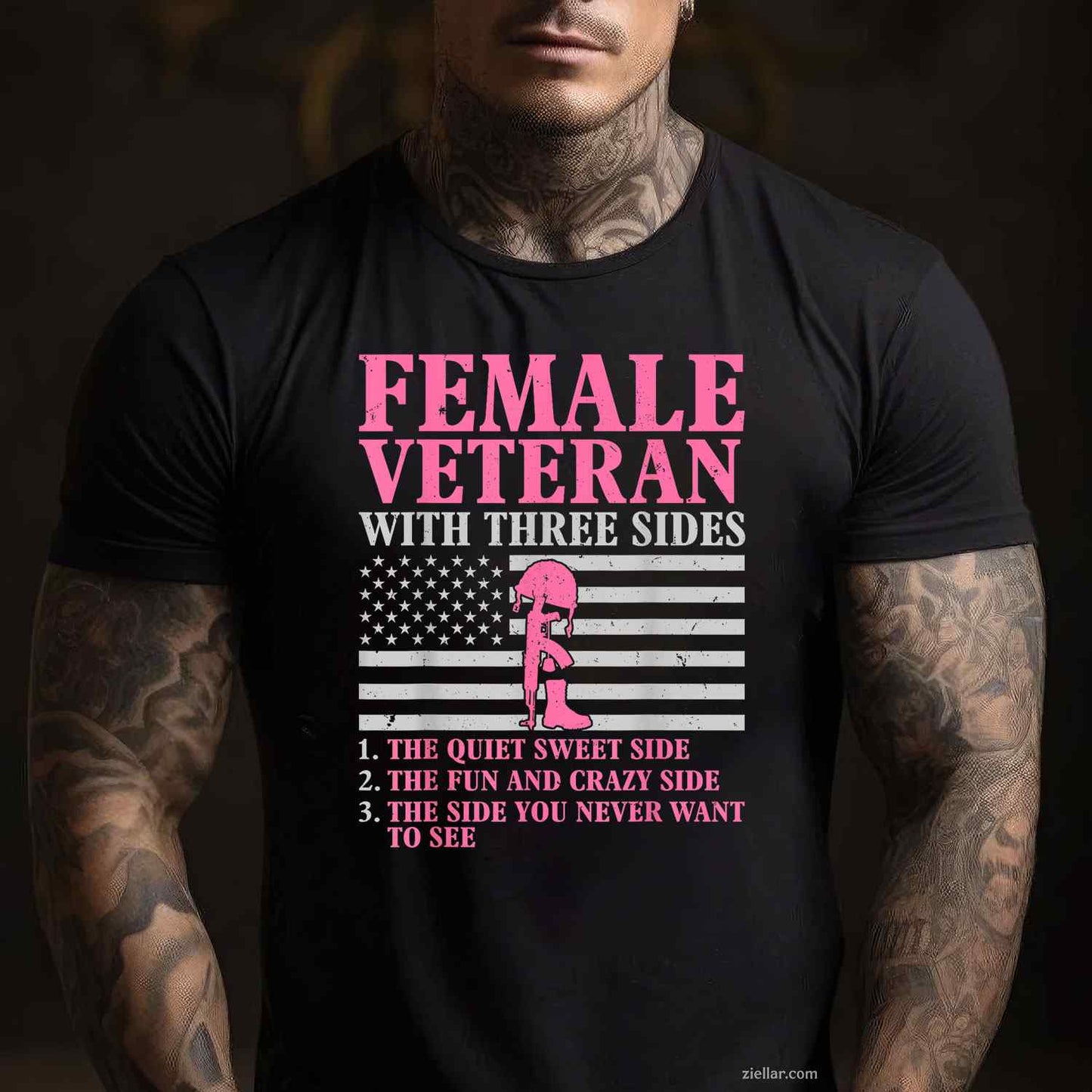 Female Veteran With Three Sides Women Veteran Mother Grandma T-Shirt And Tee