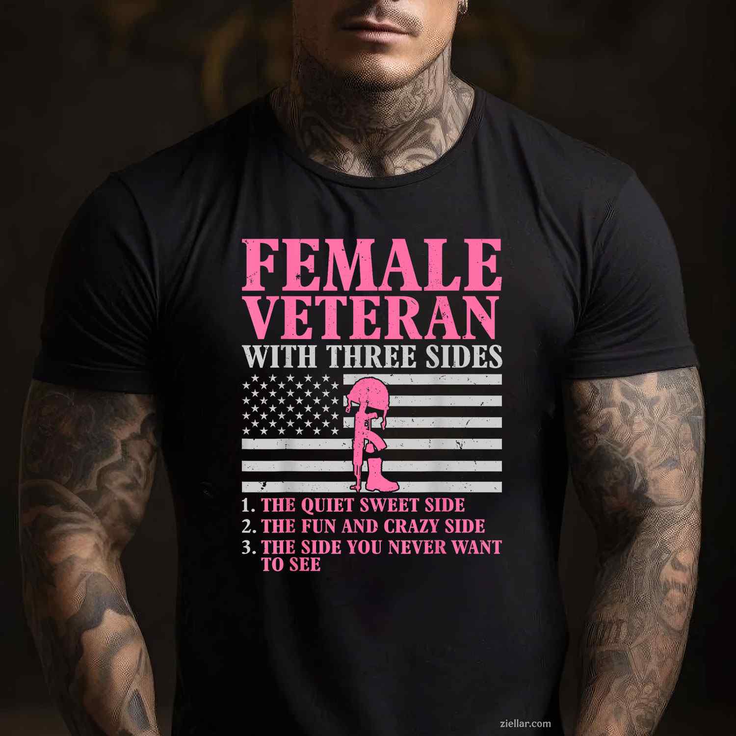 Female Veteran With Three Sides Women Veteran Mother Grandma T-Shirt And Tee