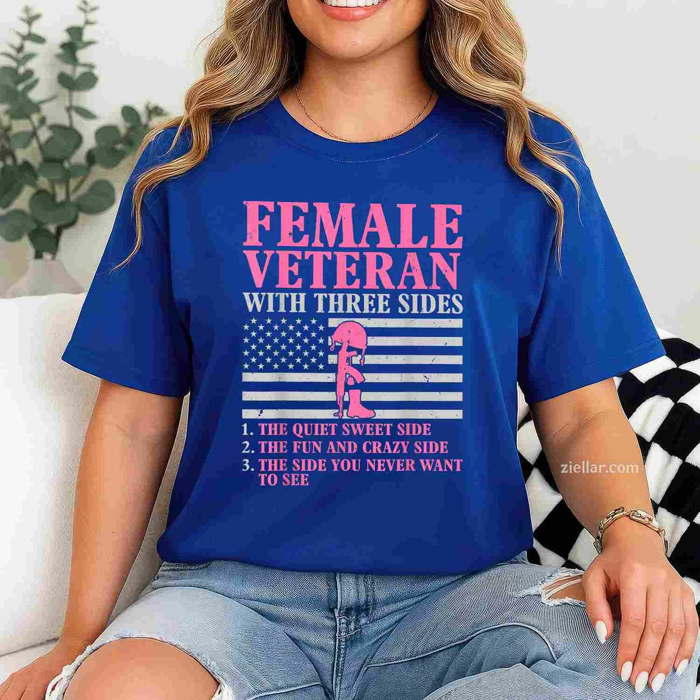 Female Veteran With Three Sides Women Veteran Mother Grandma T-Shirt And Tee