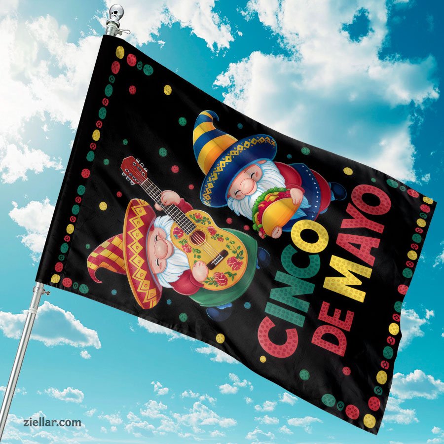 Festive Cinco de Mayo Gnomes Yard Flag 12x18 Colorful Mexican Fiesta Decoration