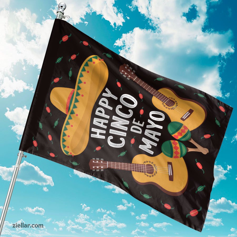 Festive Sombrero with Guitars and Maracas Yard Flag 12x18 Cinco de Mayo Decor