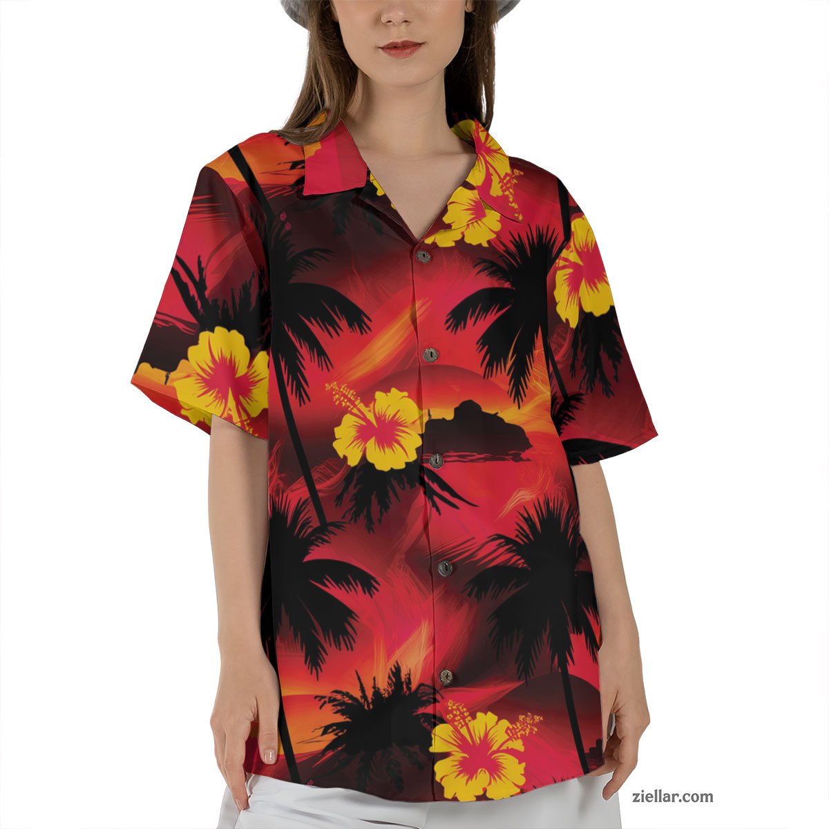 Fiery Sunset Island Hawaiian Shirt and Aloha Beach Tee for Men and Women