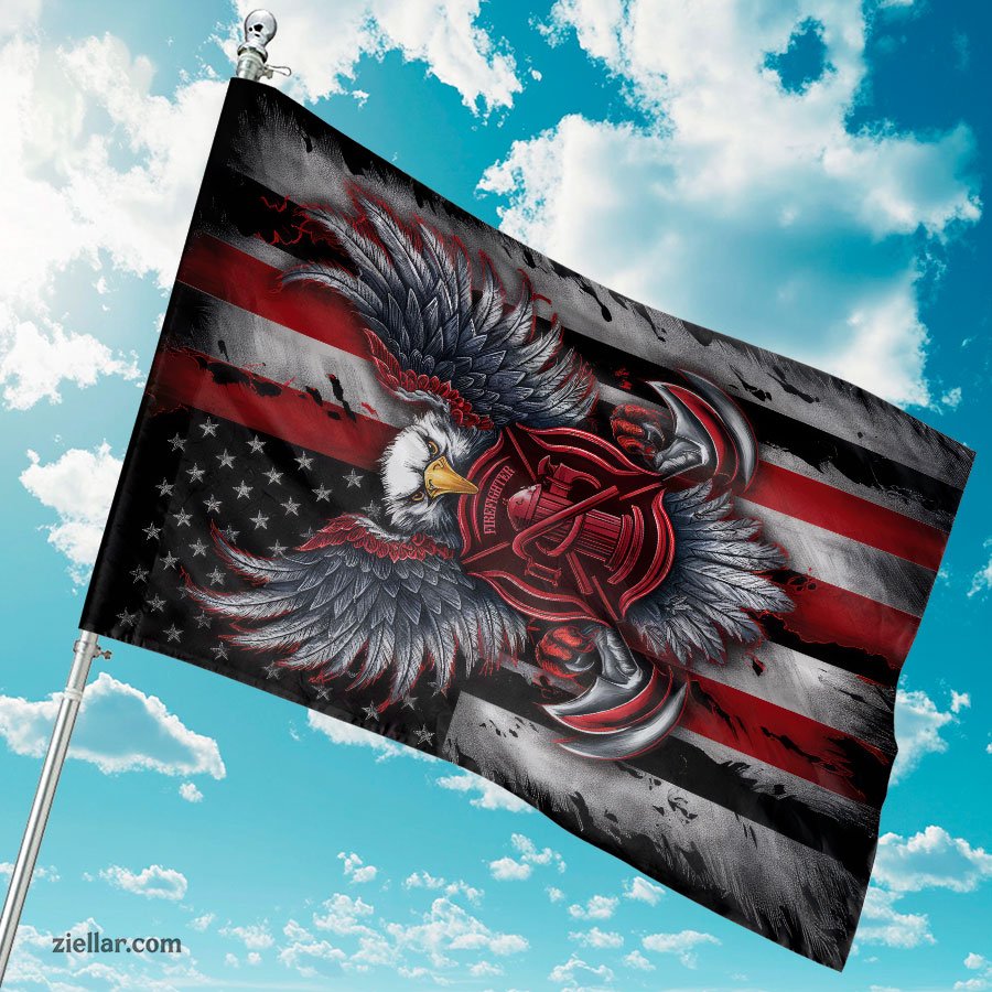 Firefighter Garden Flag Red Line Eagle, Patriotic Yard Banner Fire Dept Decor