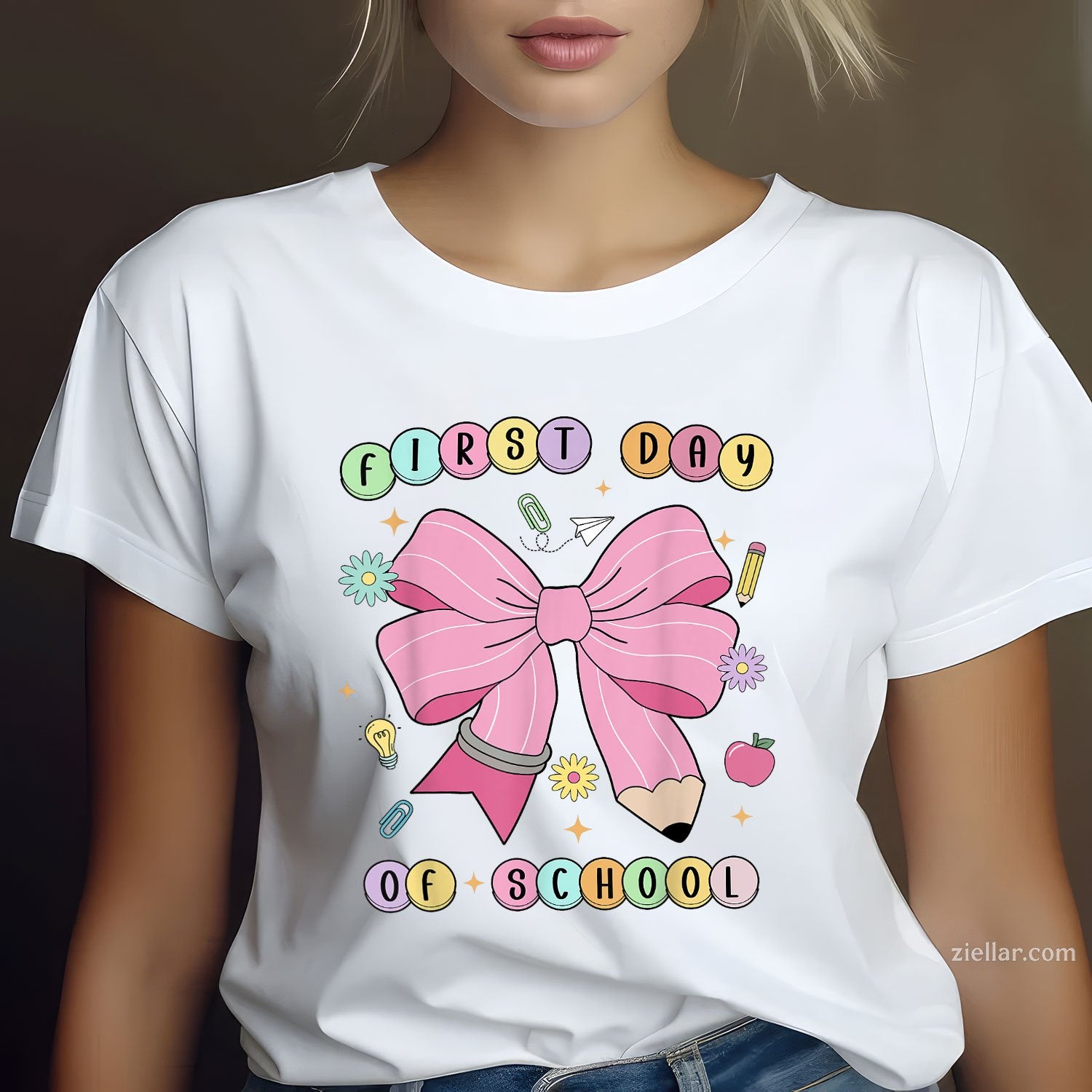First Day of School Tee and T-Shirt, Pencil Bow Teacher T-Shirt for Adults Back to School 2025