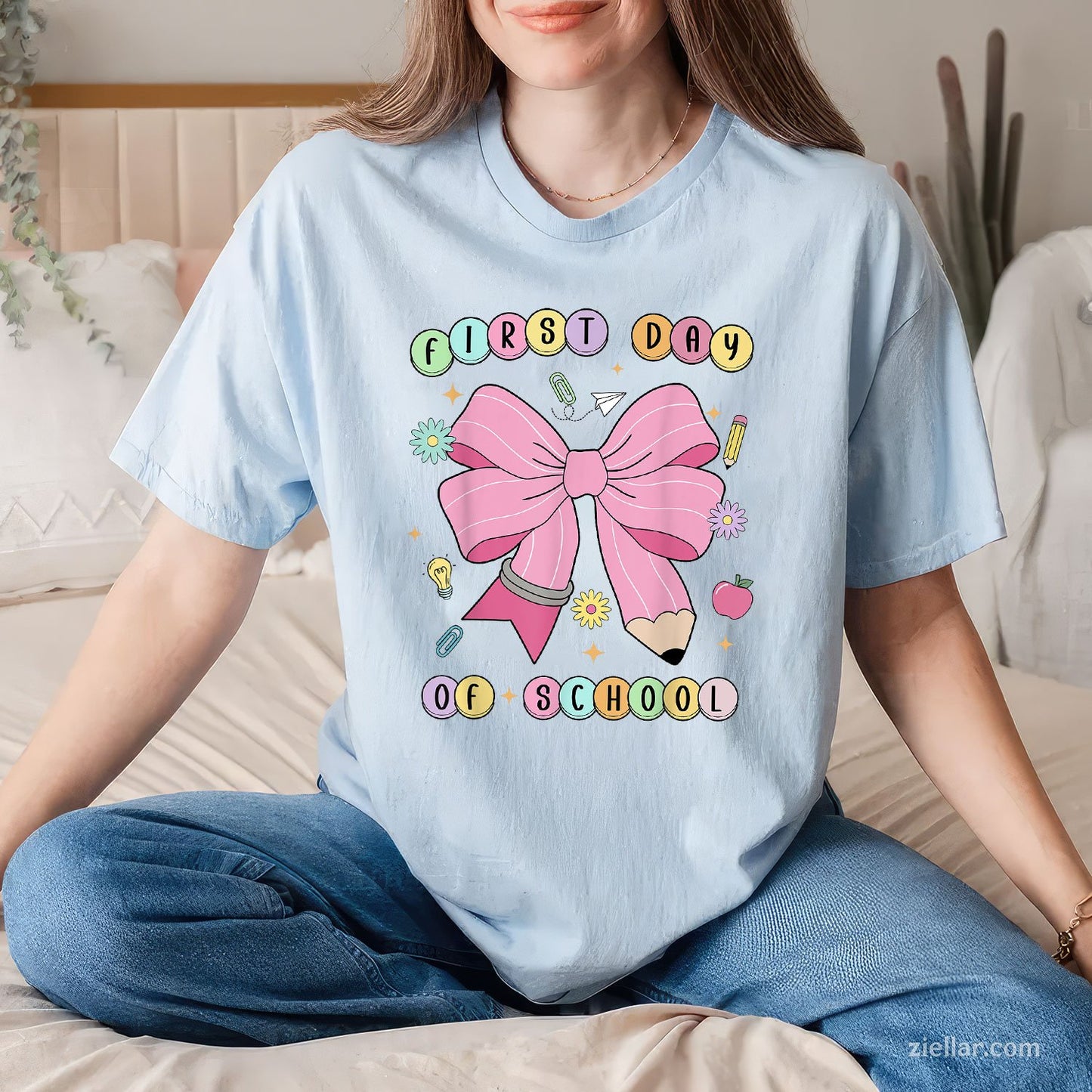 First Day of School Tee and T-Shirt, Pencil Bow Teacher T-Shirt for Adults Back to School 2025