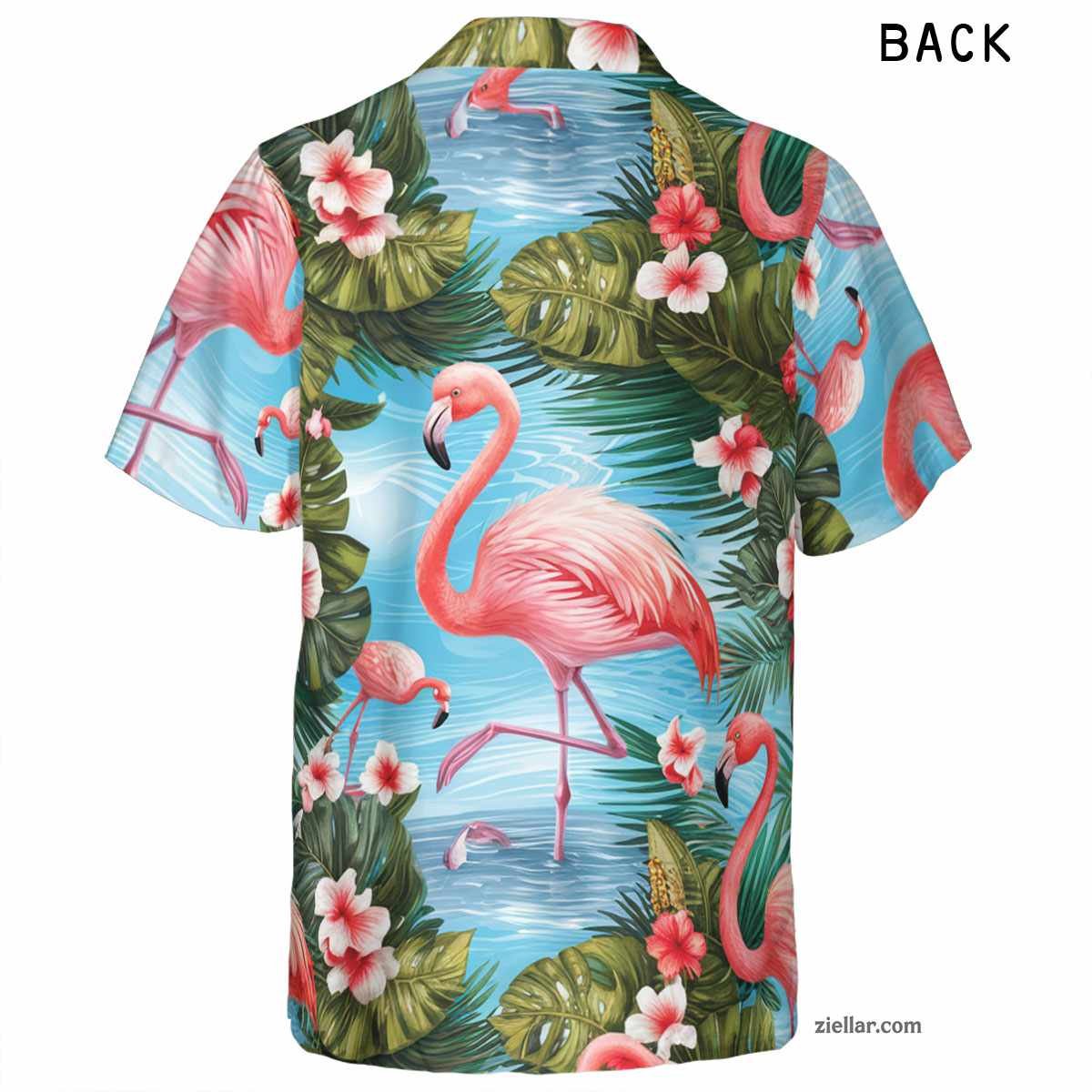 Flamingo Palm Leaf Hawaiian Shirt Tee, Summer Beach Party Outfit Gift