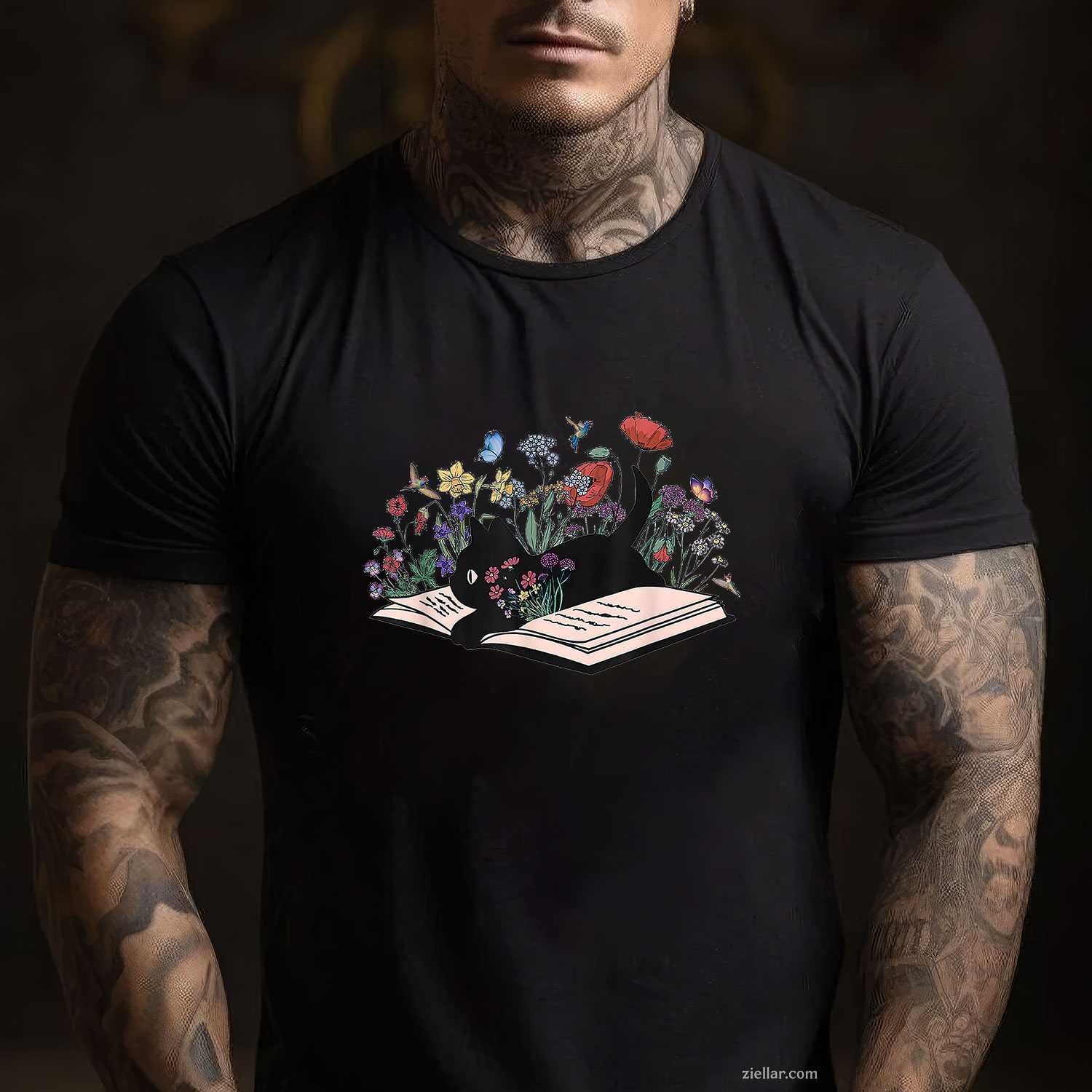 Floral Black Cat Women T-Shirt, Vintage Graphic Tee For Cat Lovers And Pet Owners