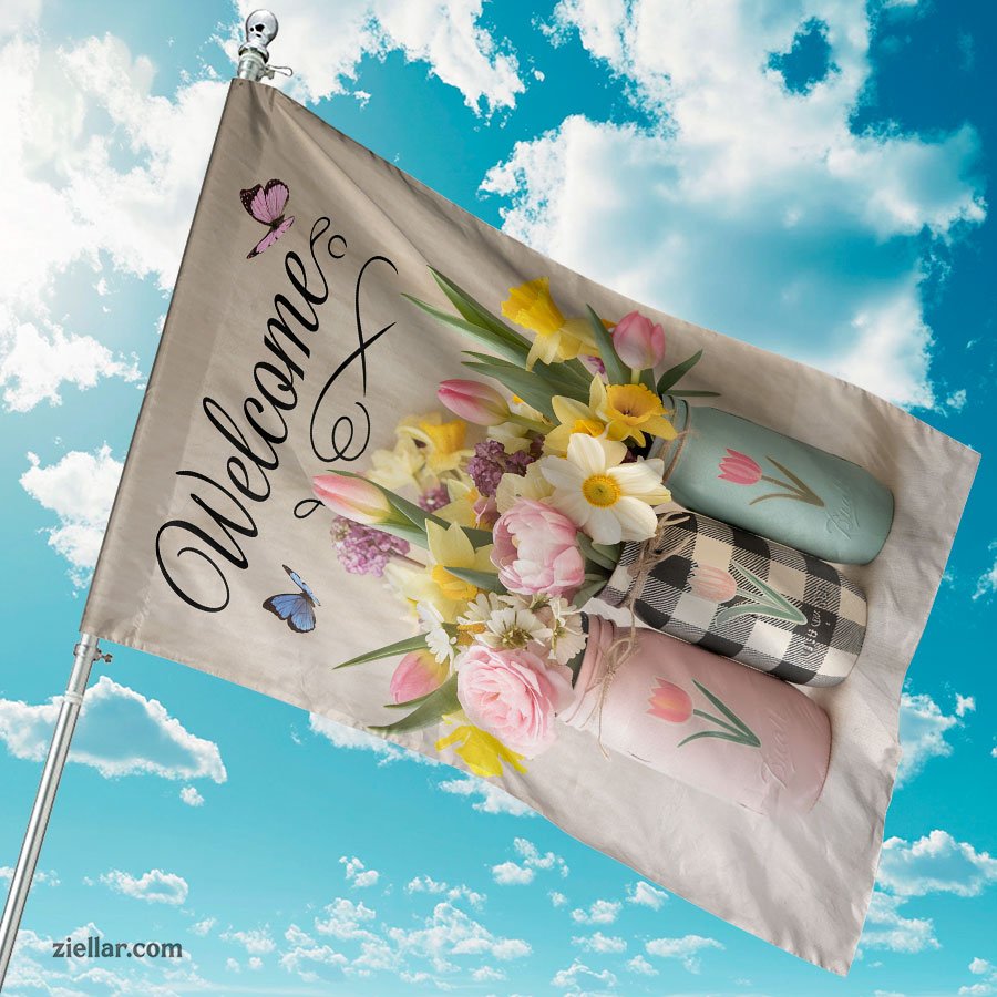 Floral Mason Jar Spring Garden Flag 12x18 Inch, Double Sided Seasonal Yard Flag