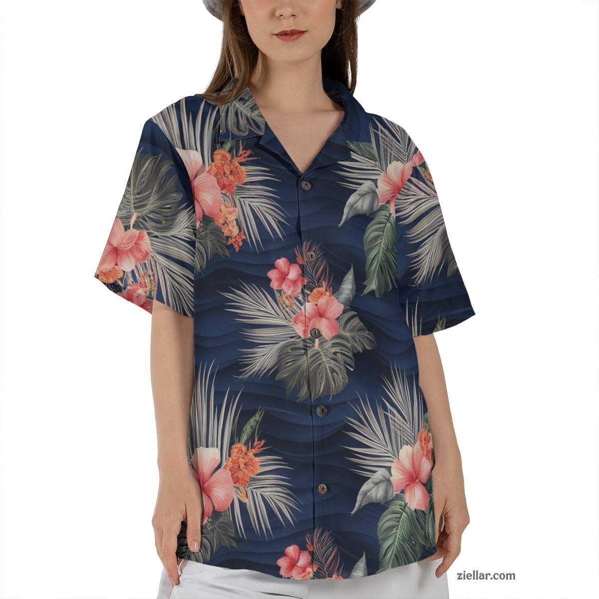 Floral Paradise Navy Hawaiian Shirt Tee, Island Aloha Summer Gift for Adults