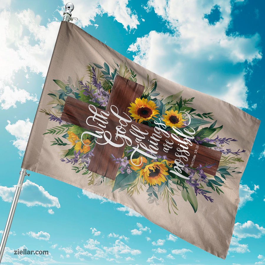 Floral Sunflower Garden Flag 12x18 With God All Things Are Possible Outdoor Decor