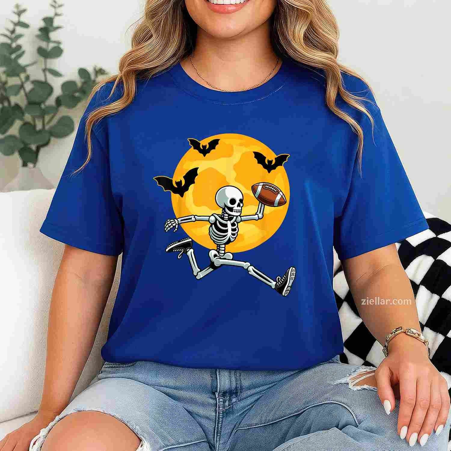 Football Skeleton Halloween Football Player Halloween Tee, Halloween T-Shirt for Men Women Adults Unisex, Trendy Graphic Apparel, Unique Gift Idea
