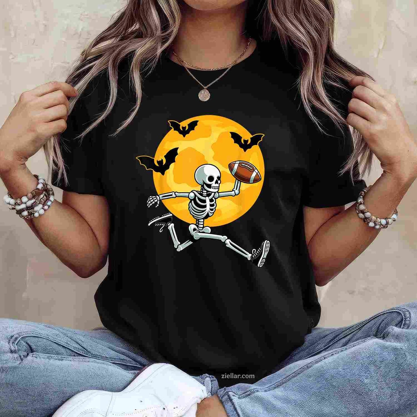 Football Skeleton Halloween Football Player Halloween Tee, Halloween T-Shirt for Men Women Adults Unisex, Trendy Graphic Apparel, Unique Gift Idea