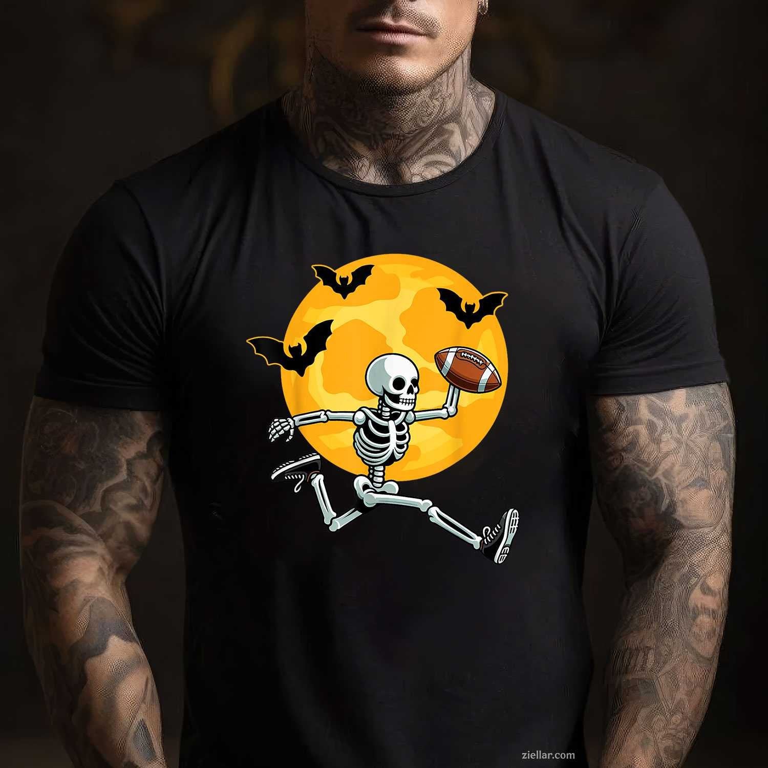 Football Skeleton Halloween Football Player Halloween Tee, Halloween T-Shirt for Men Women Adults Unisex, Trendy Graphic Apparel, Unique Gift Idea