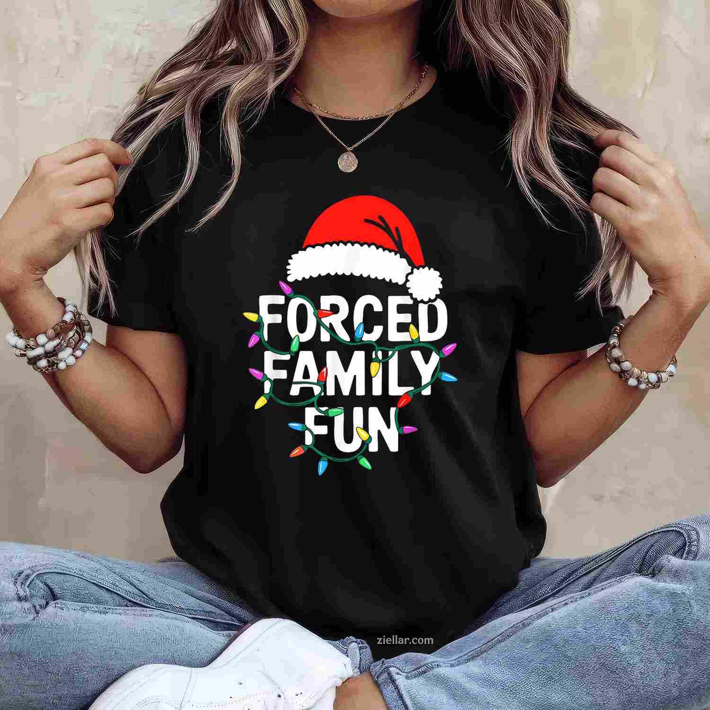 Forced Family Fun Shirt Men Women Christmas Pajamas T-Shirt, A Funny Forced Family Fun Pajama Tee For Adults