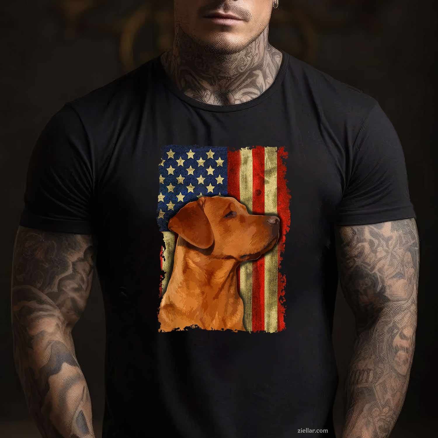 Foxred Labrador Retriever Us Flag T-Shirt, Fox Red Labrador Dog Lover Vintage Graphic Tee For Adults