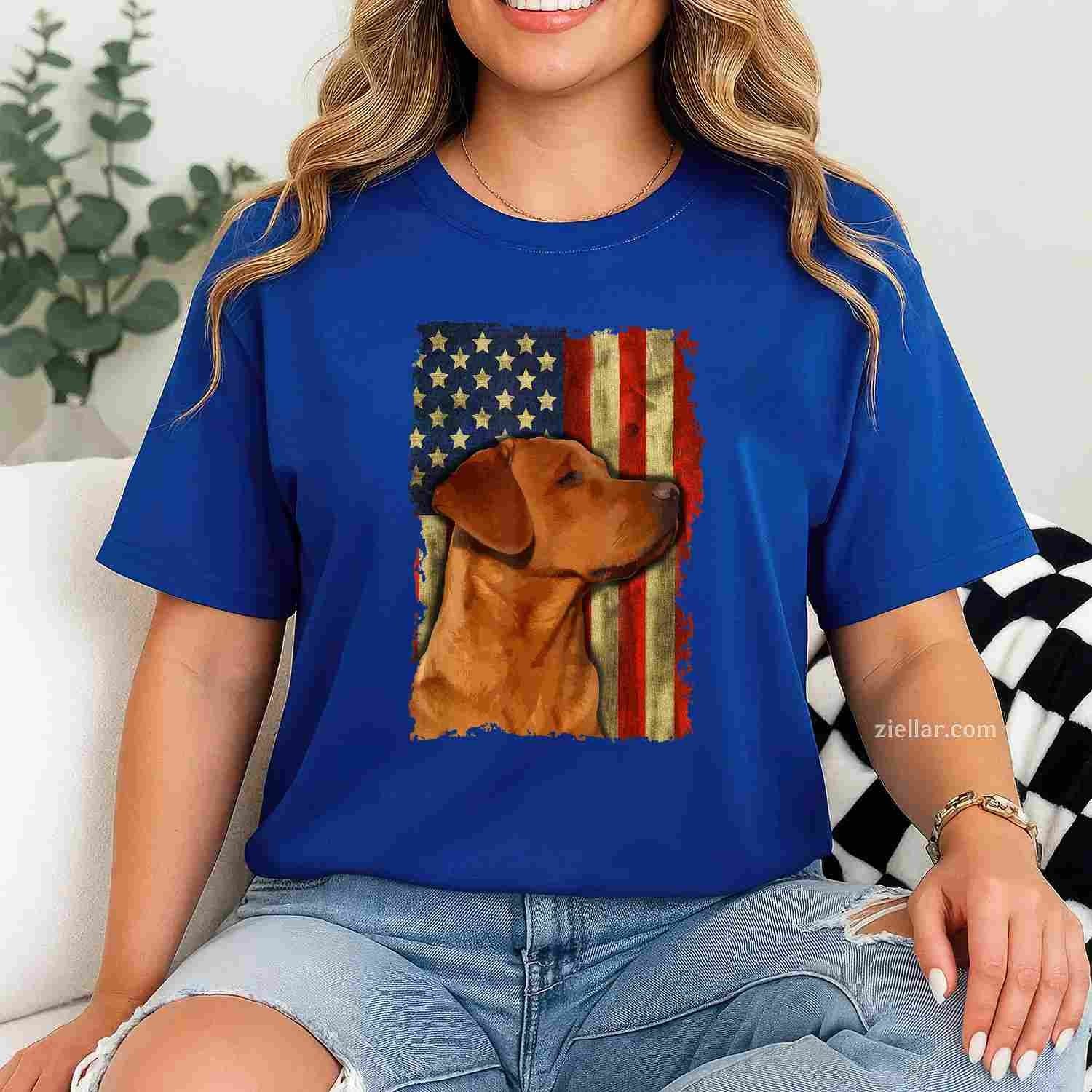 Foxred Labrador Retriever Us Flag T-Shirt, Fox Red Labrador Dog Lover Vintage Graphic Tee For Adults