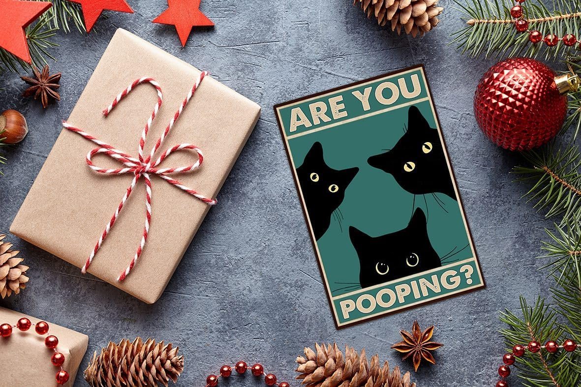 Funny Black Cat Poster and Canvas, Are You Pooping Quote Wall Art, Vintage Gothic Bathroom Decor for Apartment or House