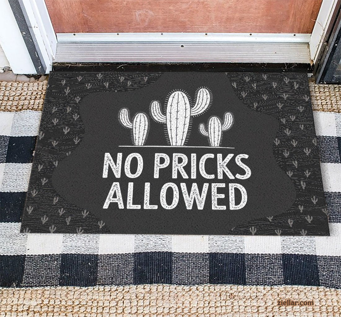 Funny Cactus No Pricks Allowed Doormat Custom Text Rug for Front Door Decor