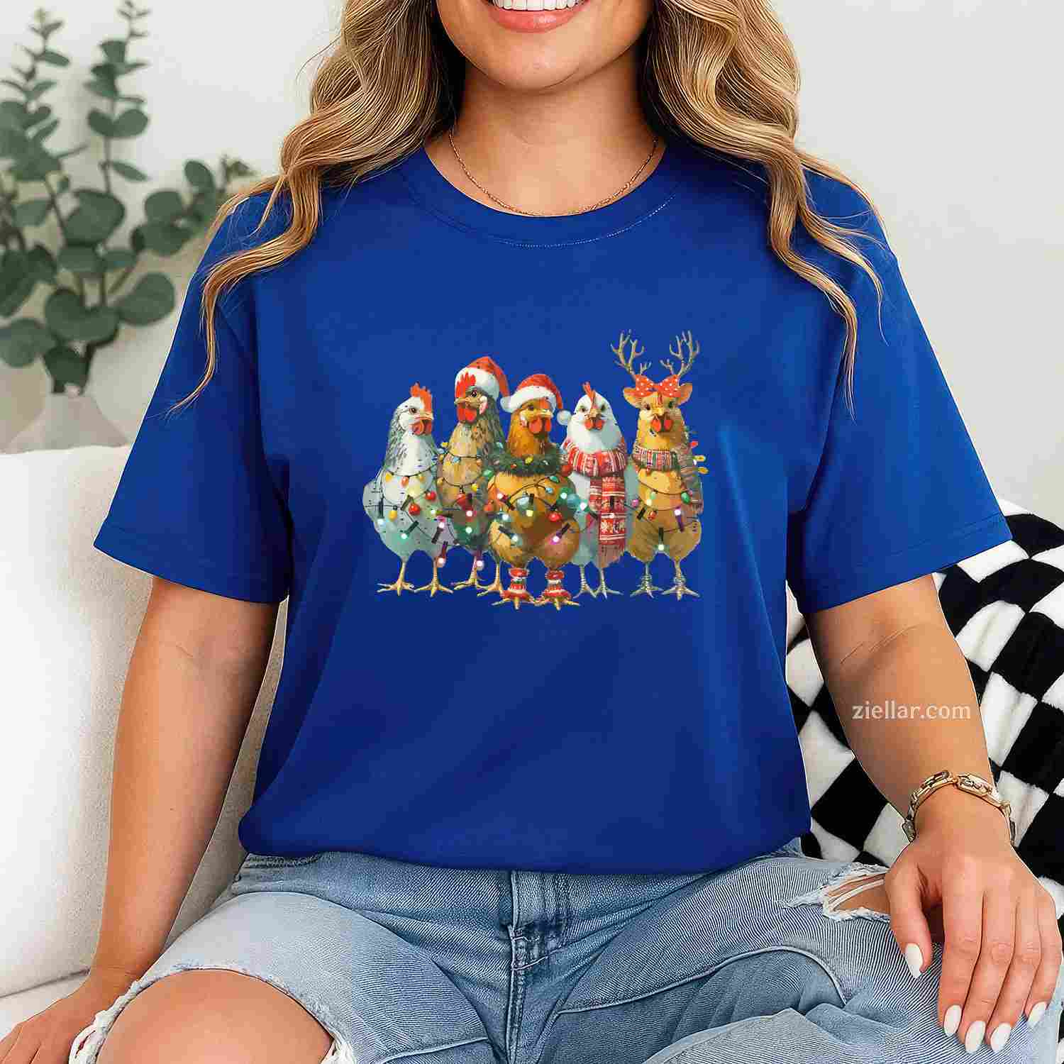 Funny Chicken Christmas Lights Farm Animal Cute Xmas Holiday T-Shirt, A Cute Farm Animal Chicken Christmas Tee