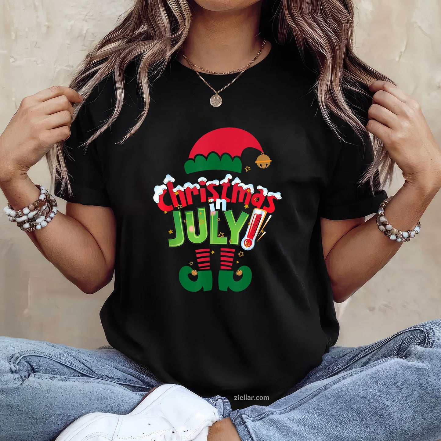 Funny Christmas in July Shirt Summer Elf Santa
