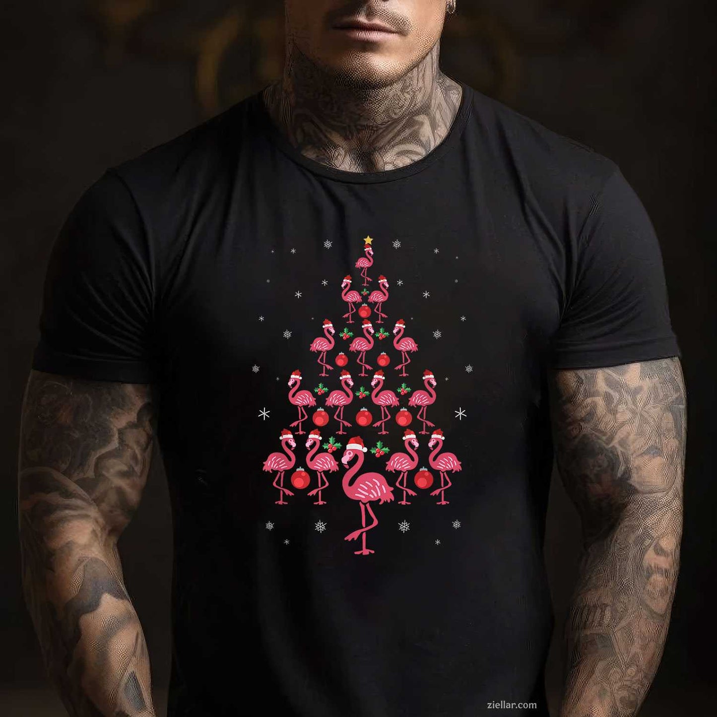 Funny Christmas Pink Flamingo Tree Holiday Gift Bird Lover T-Shirt, A Funny Pink Flamingo Christmas Tree Tee