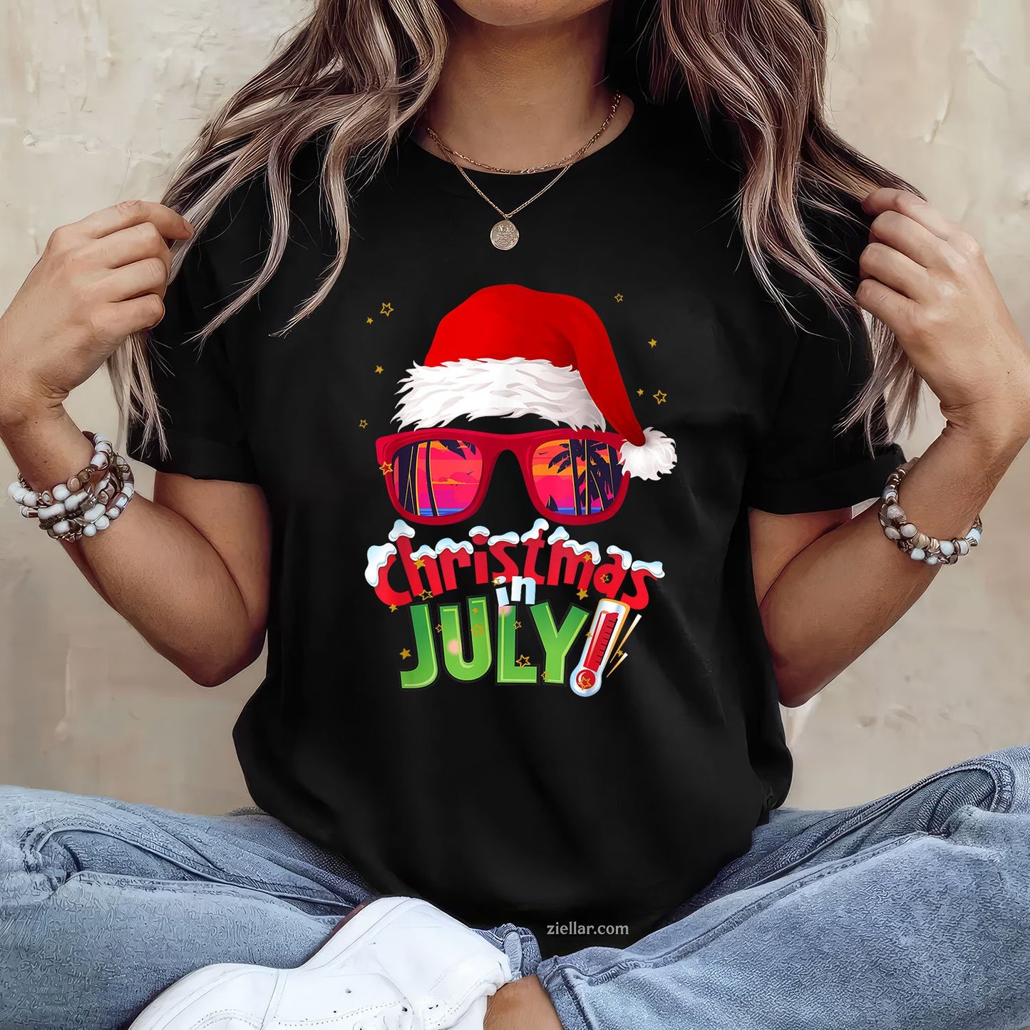 Funny Christmas in July Shirt Summer Santa Sunglasses Xmas TShirt