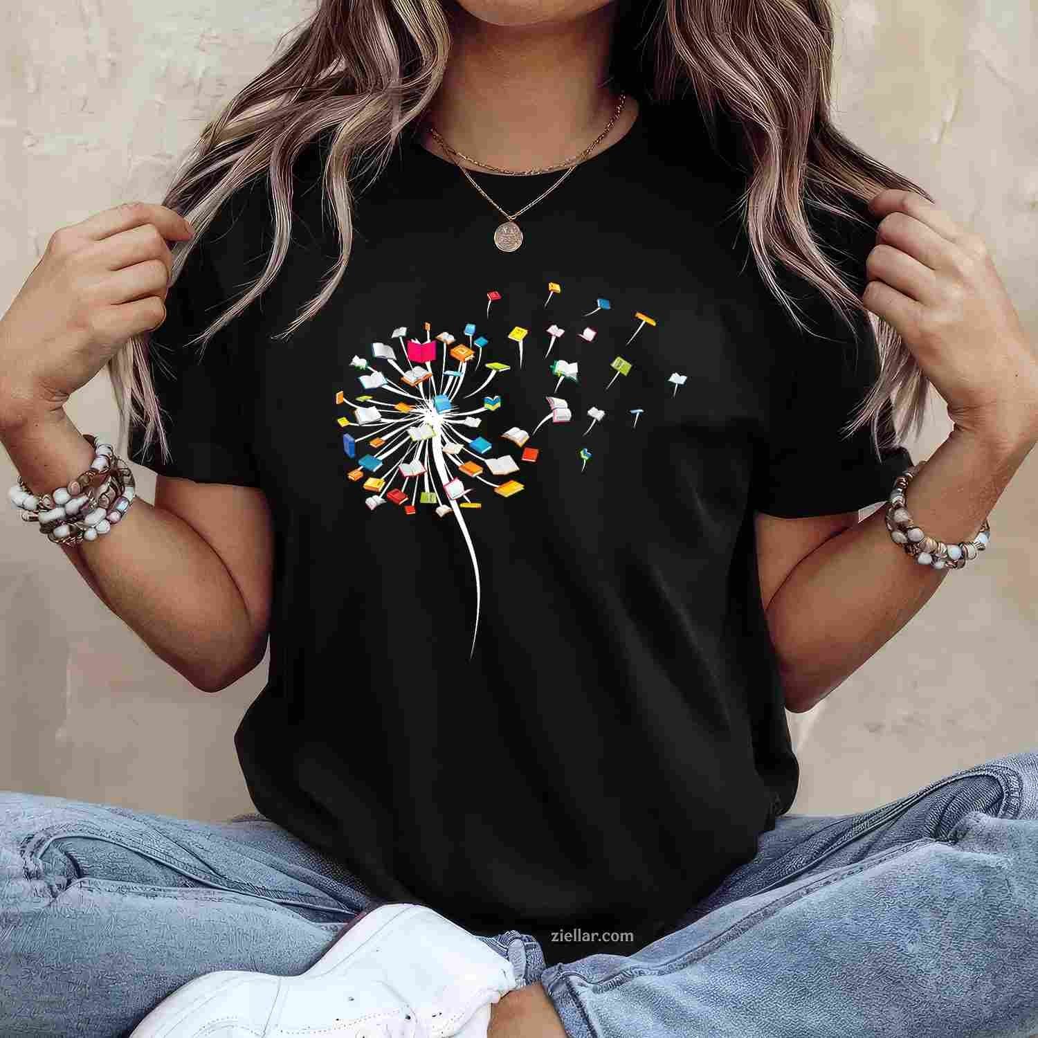 Funny Dandelion Books Gift For Reading Lover Women Girls T-Shirt