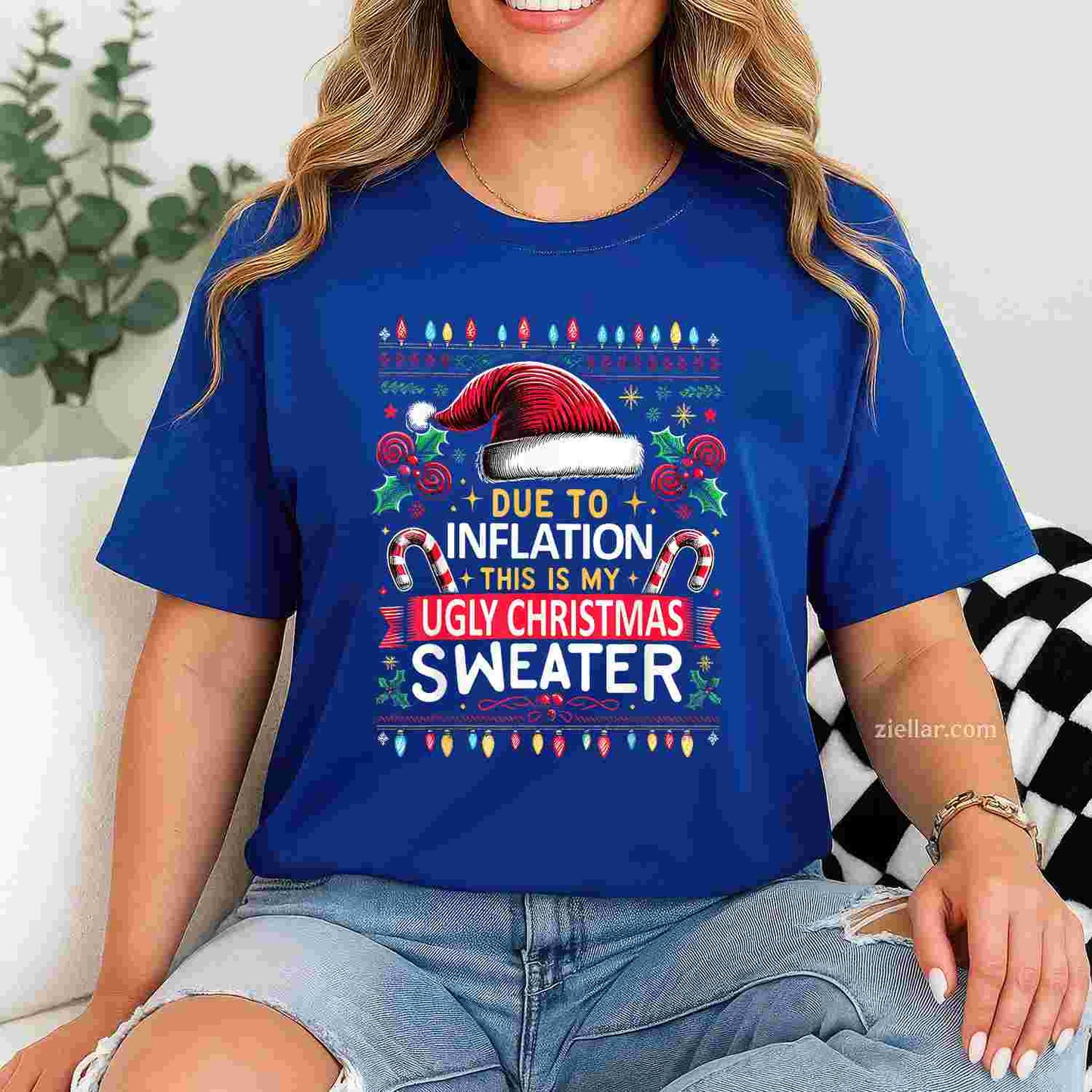 Funny Due To Inflation Ugly Christmas Sweaters Christmas T-Shirt_ Humorous Holiday Party Gag Gift Tee