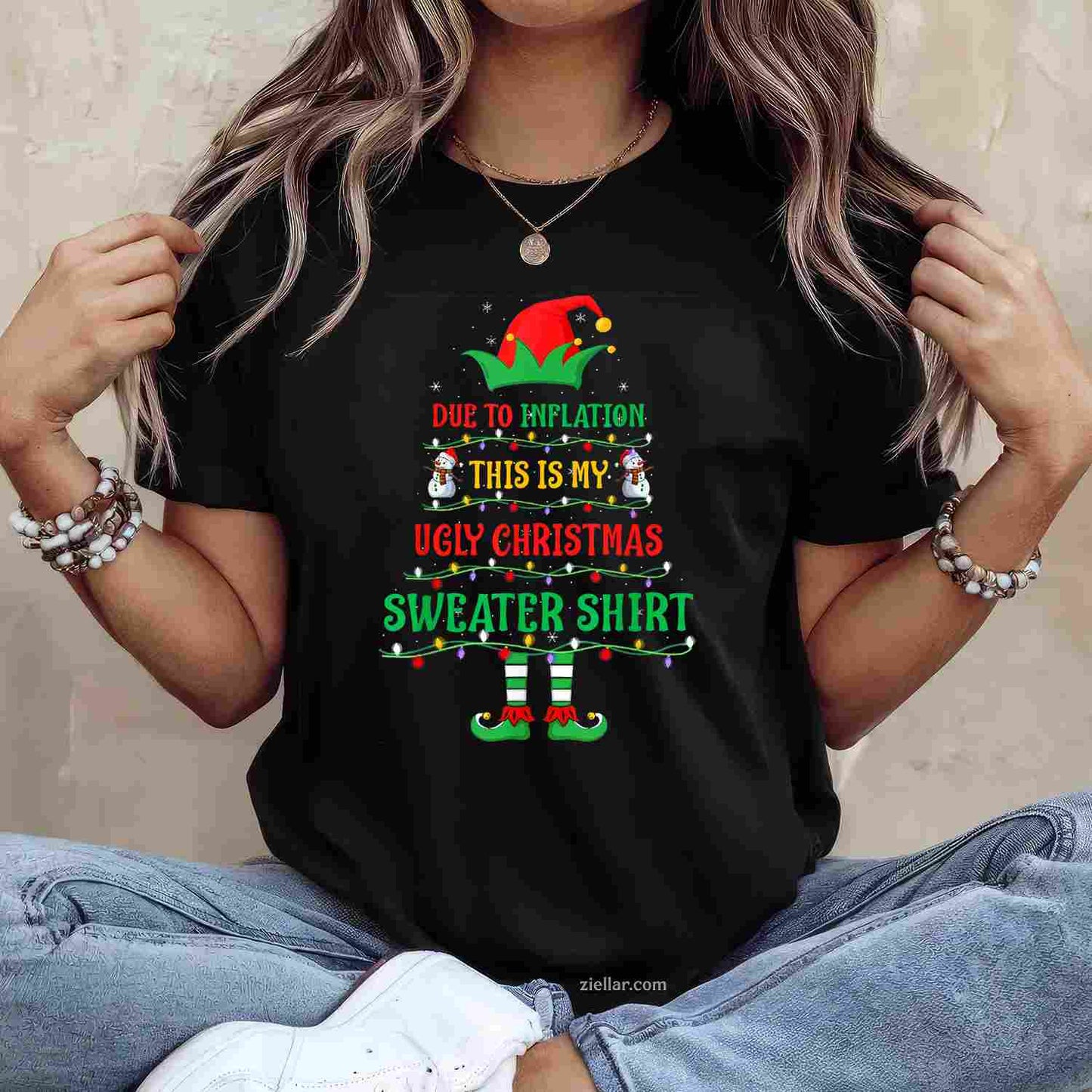 Funny Due To Inflation Ugly Christmas Sweater Men Women Xmas T-Shirt_ Humorous Holiday Party Tee