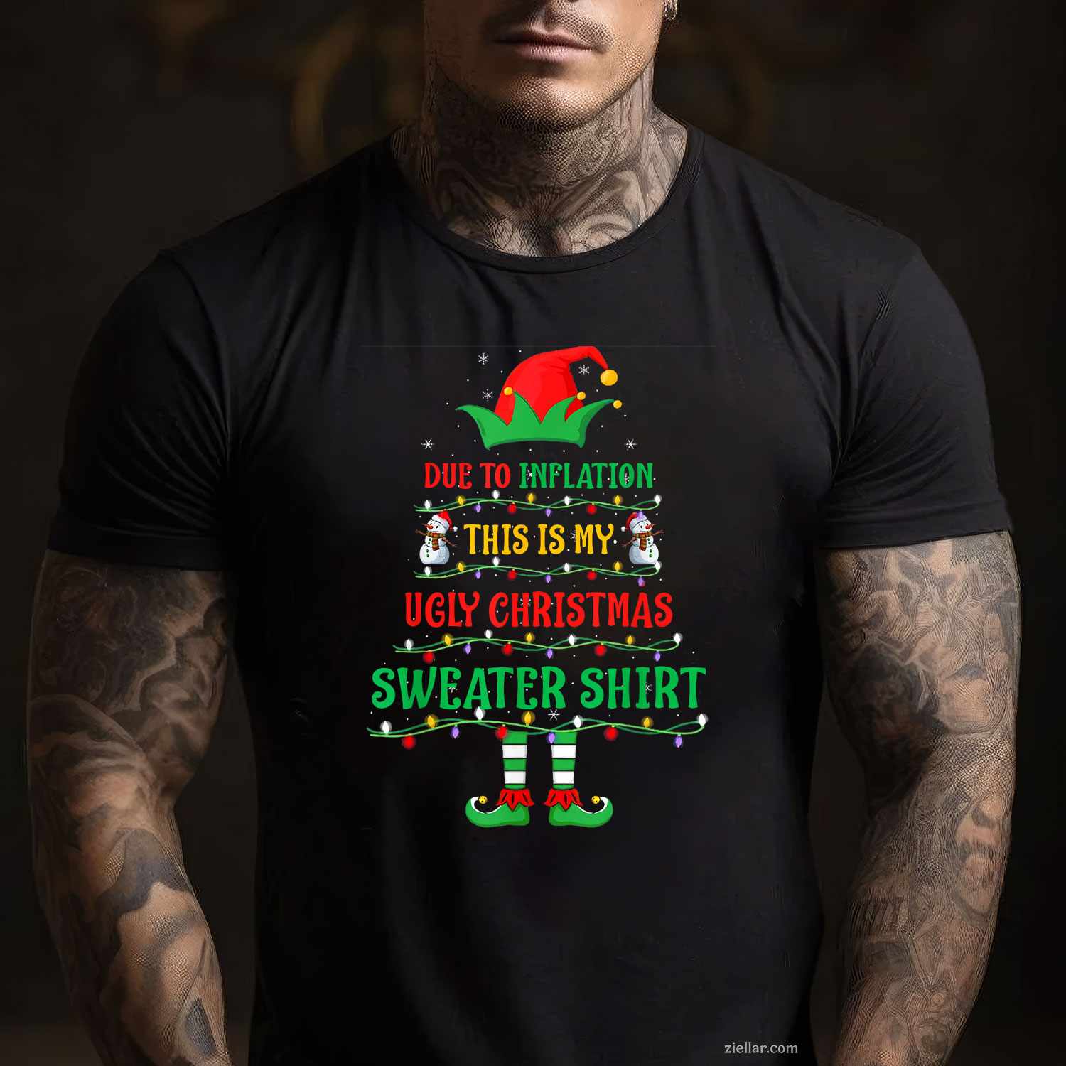 Funny Due To Inflation Ugly Christmas Sweater Men Women Xmas T-Shirt_ Humorous Holiday Party Tee