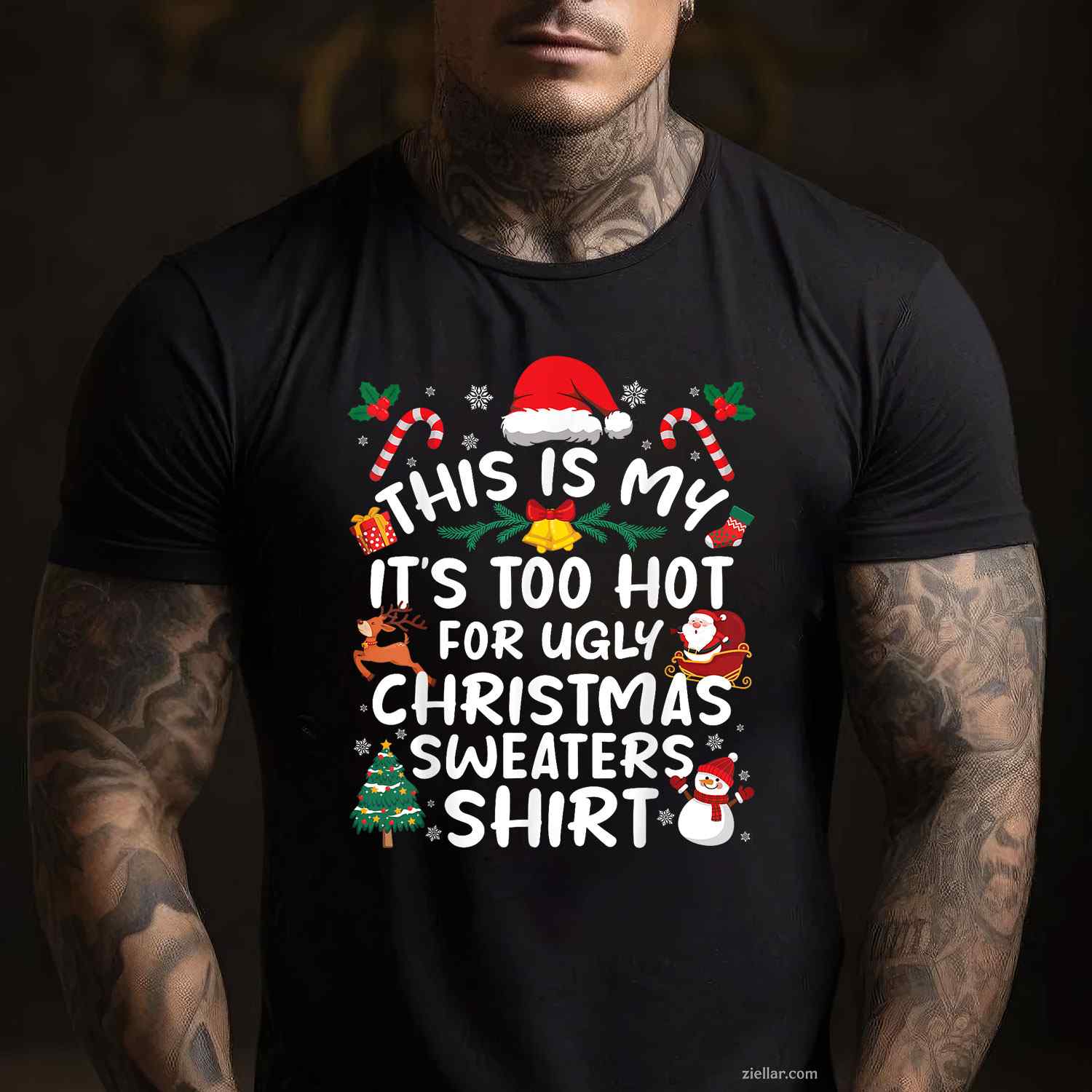Funny Due To Inflation This Is My Ugly Sweater For Christmas T-Shirt_ Humorous Holiday Party Tee
