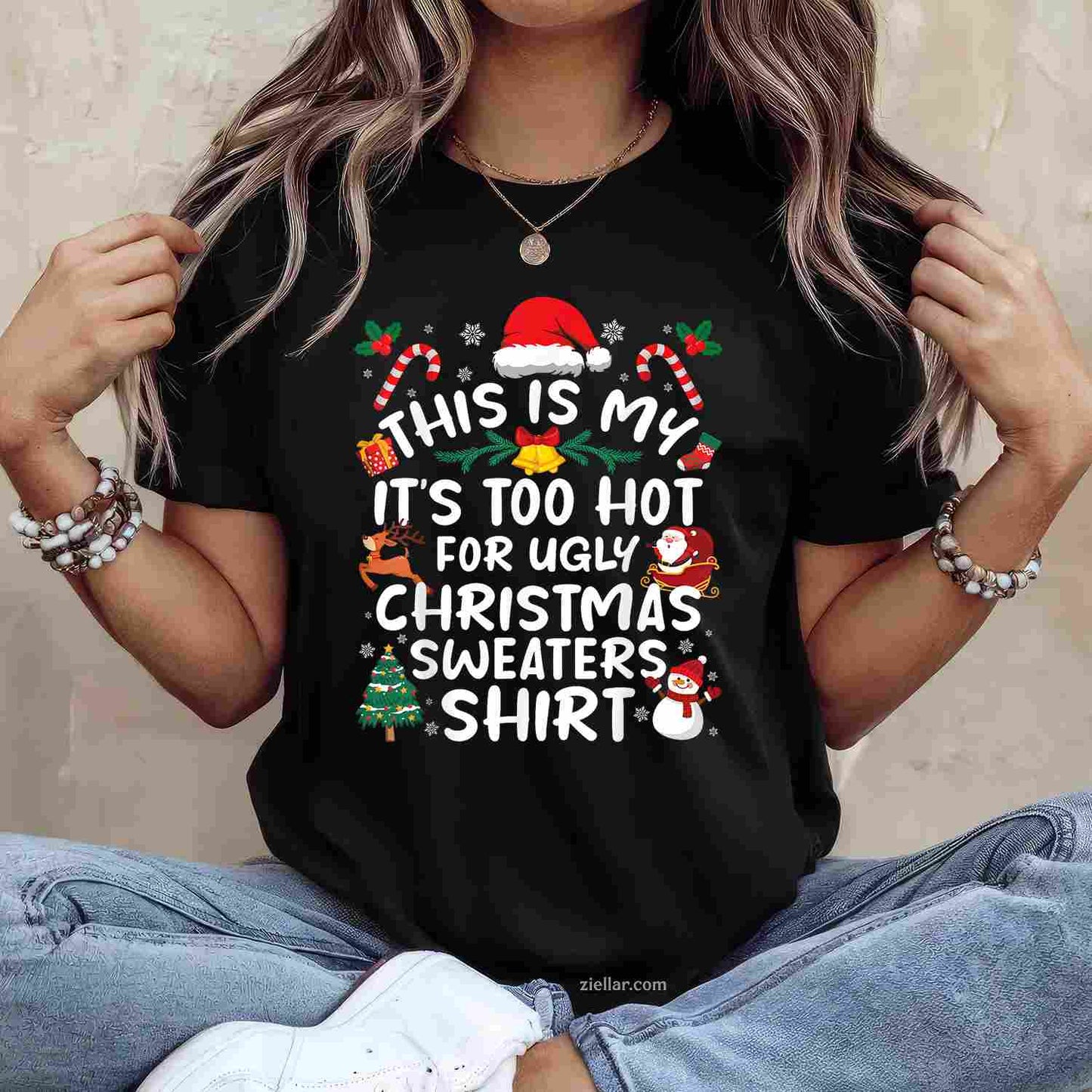 Funny Due To Inflation This Is My Ugly Sweater For Christmas T-Shirt_ Humorous Holiday Party Tee