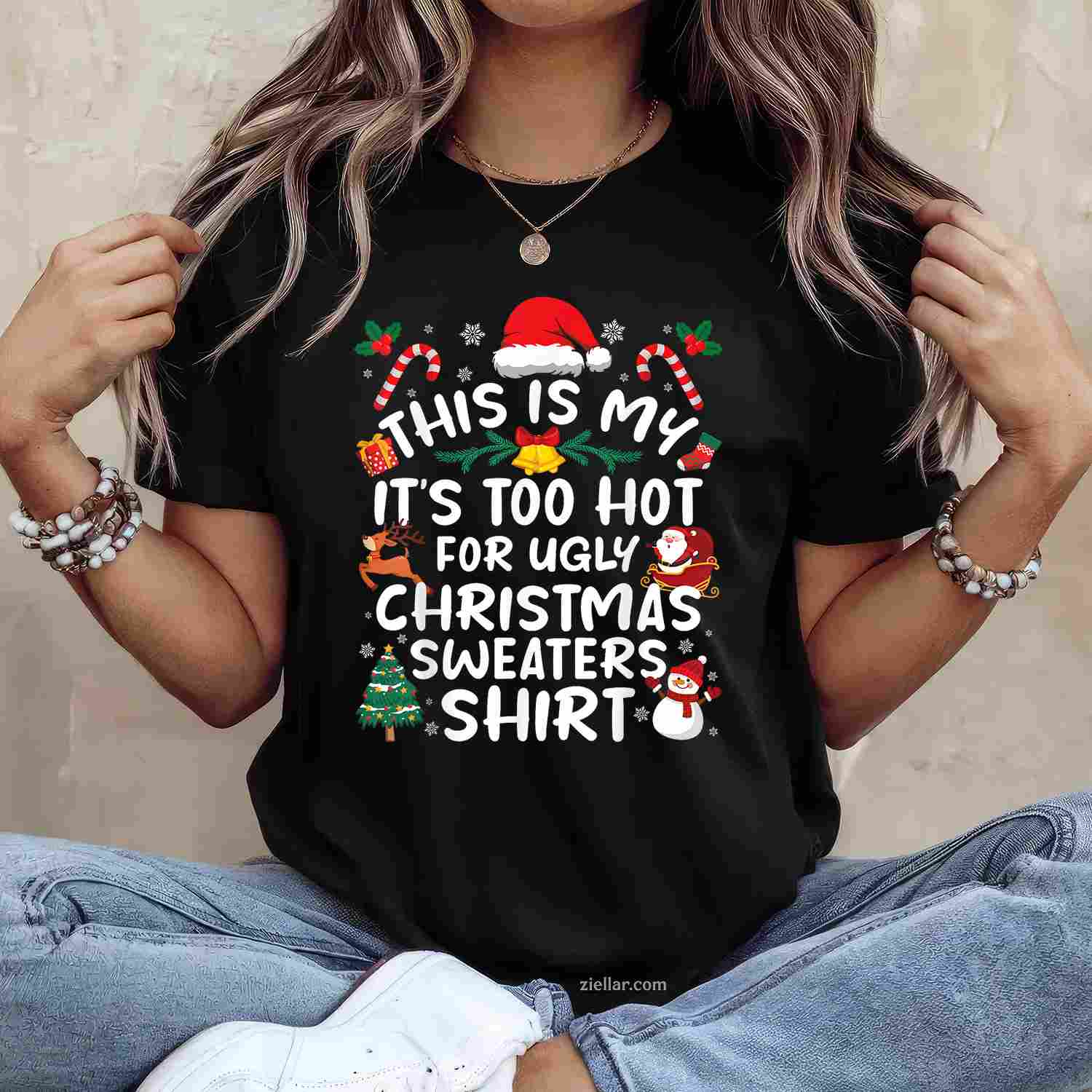 Funny Due To Inflation This Is My Ugly Sweater For Christmas T-Shirt_ Humorous Holiday Party Tee