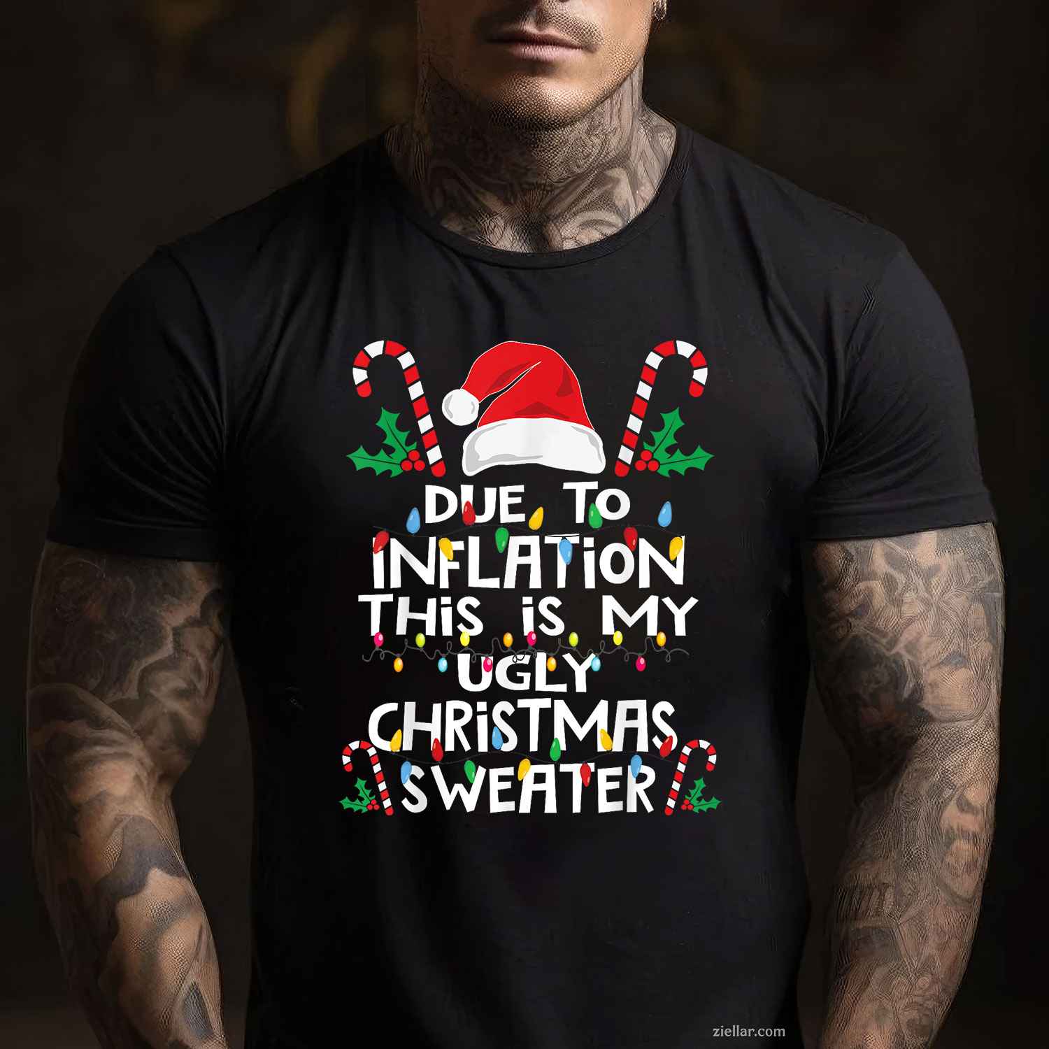 Funny Due To Inflation Ugly Christmas Sweaters For Men Women T-Shirt_ Funny Holiday Gag Gift Tee