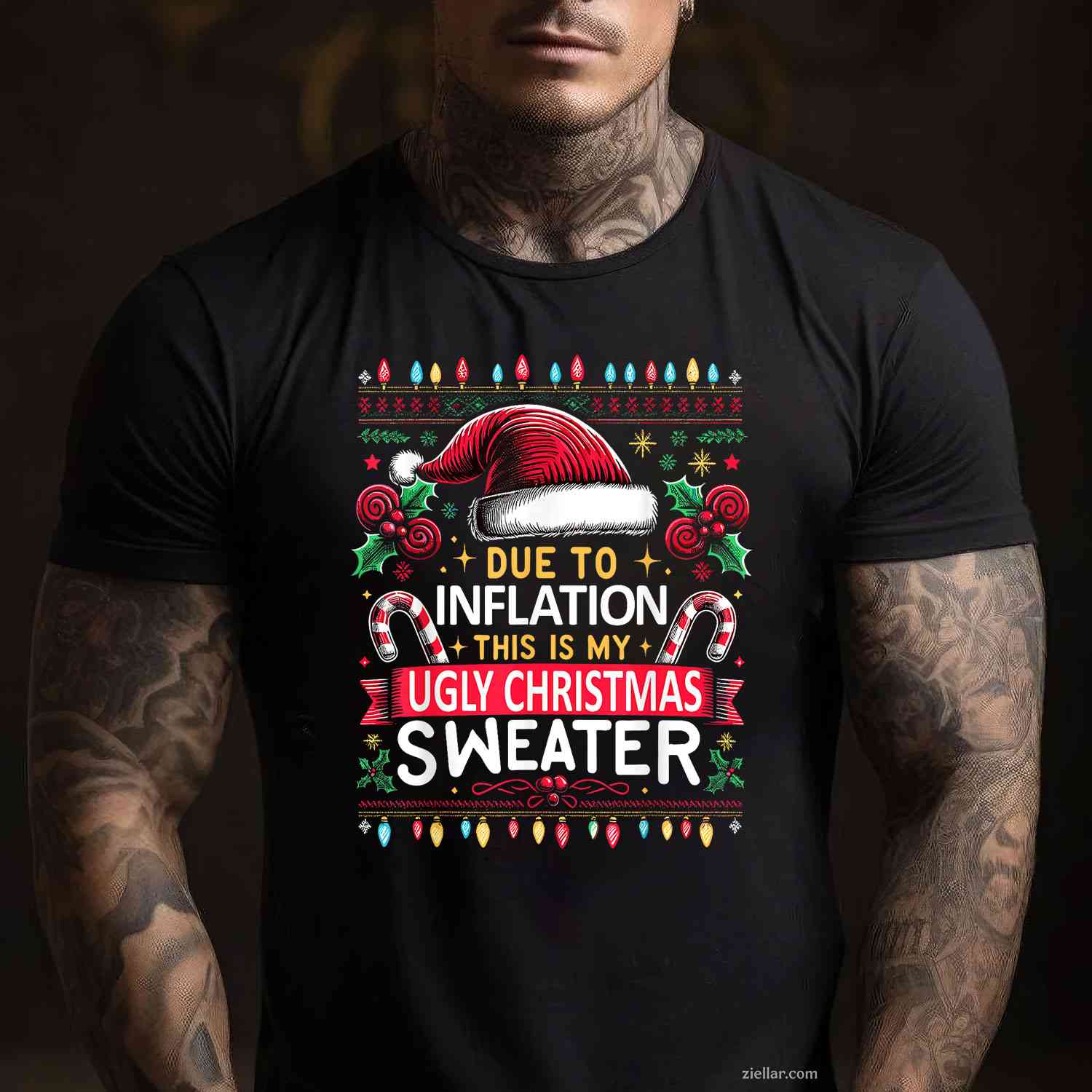 Funny Due To Inflation Ugly Christmas Sweaters Christmas T-Shirt_ Humorous Holiday Party Gag Gift Tee