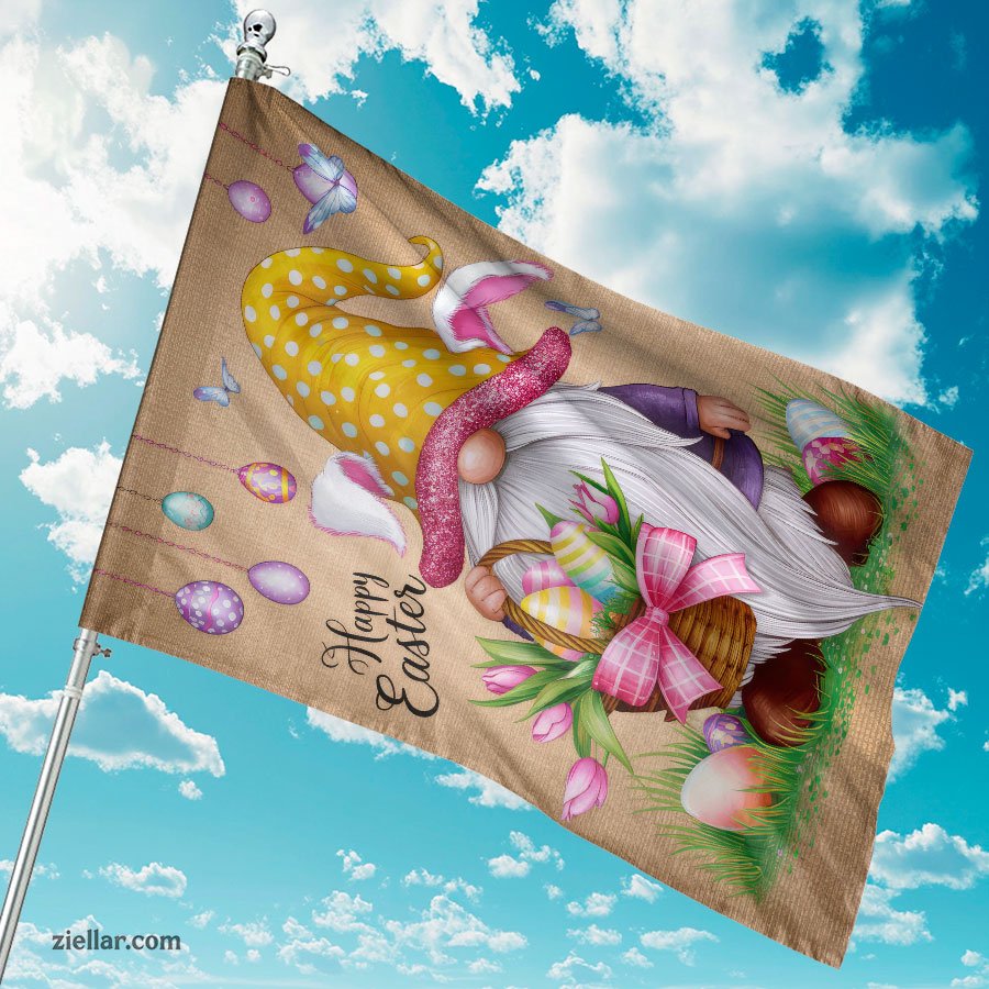 Funny Easter Gnome Garden Flag 12x18 Inch Burlap Bunny Egg Yard Outdoor Decor