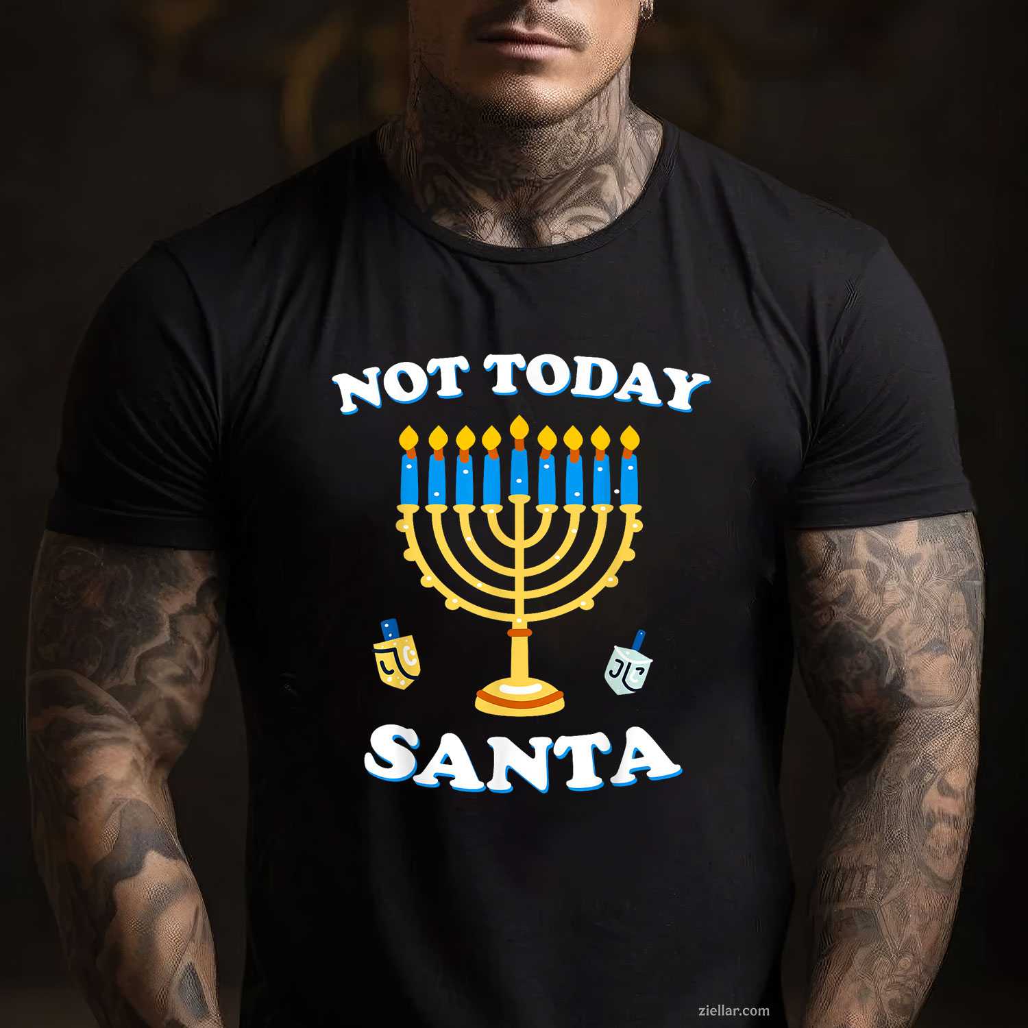 Funny Hanukkah Not Today Santa Jewish Chanukah Chrismukkah T-Shirt_ Humorous Holiday Party Tee For All