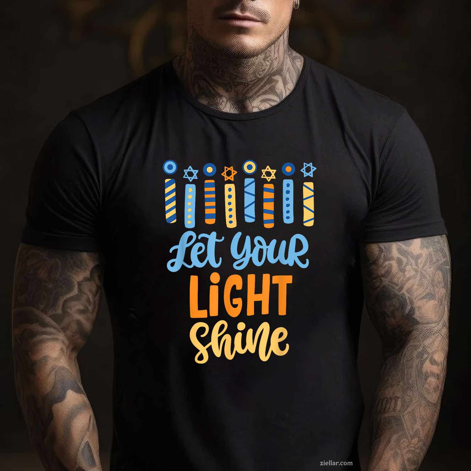 Funny Hanukkah Let Your Light Shine Menorah Adults T-Shirt_ Religious Jewish Holiday Tee For Men And Women
