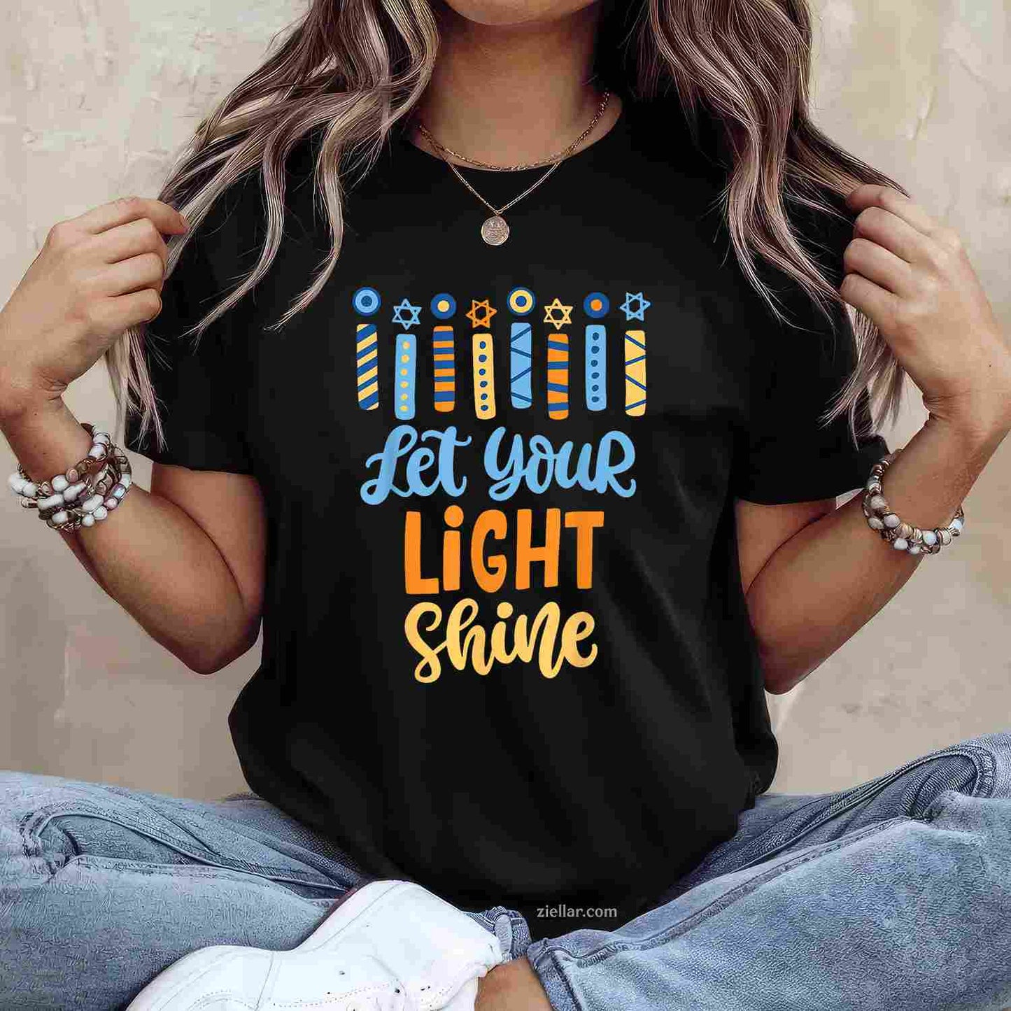 Funny Hanukkah Let Your Light Shine Menorah Adults T-Shirt_ Religious Jewish Holiday Tee For Men And Women