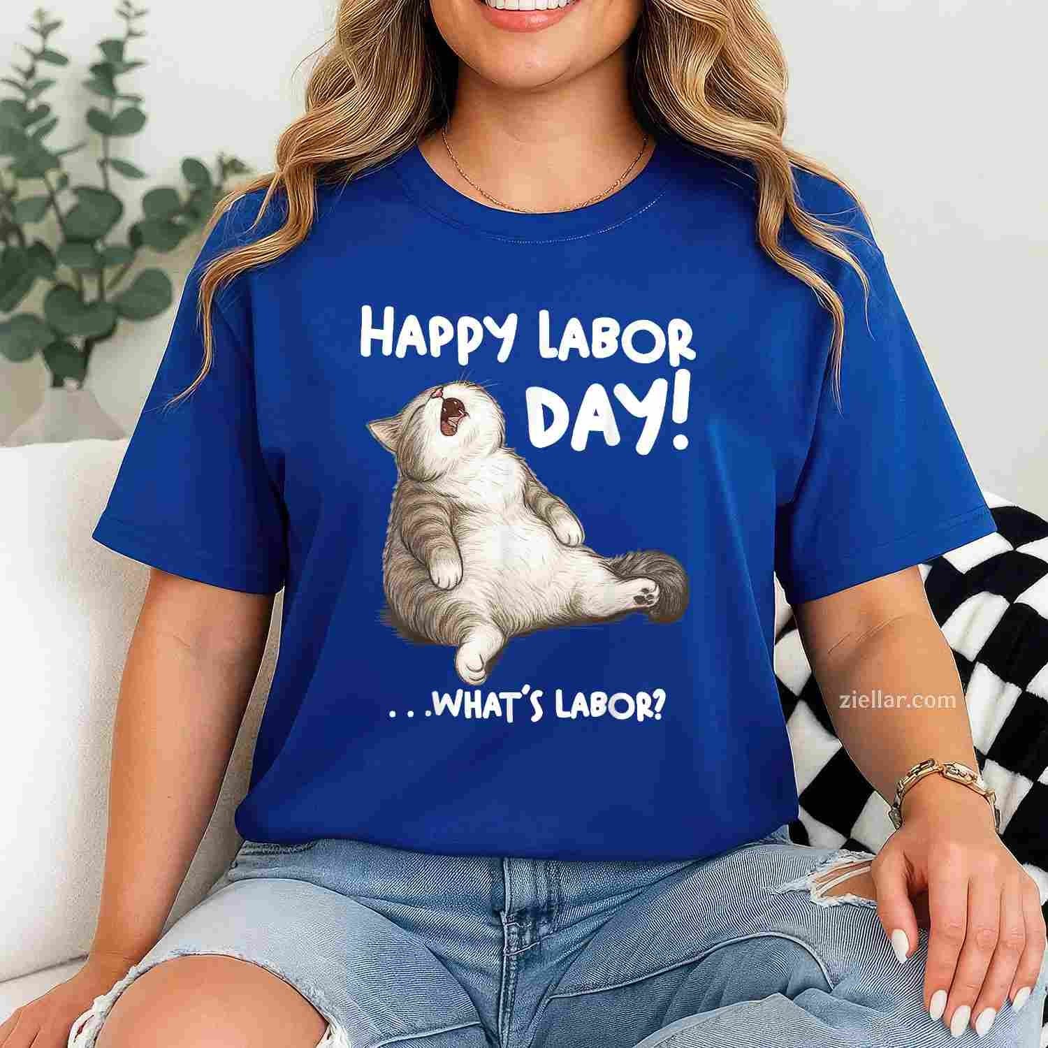 Funny Labor Day Cat for Men Women What is Labor_ T-Shirt Tee