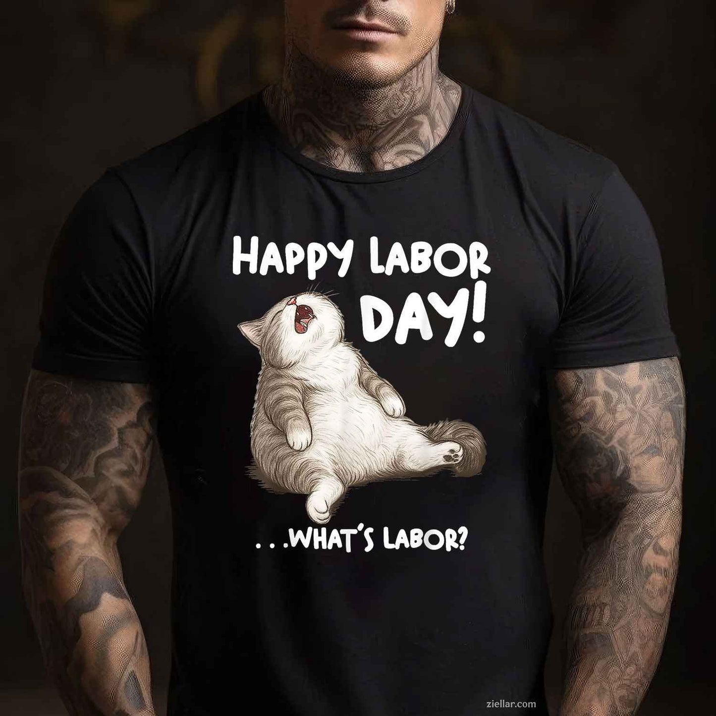 Funny Labor Day Cat for Men Women What is Labor_ T-Shirt Tee