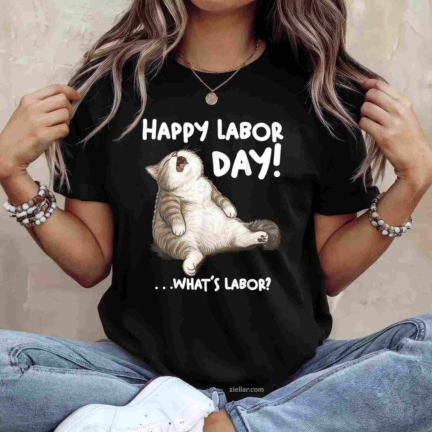 Funny Labor Day Cat for Men Women What is Labor_ T-Shirt Tee