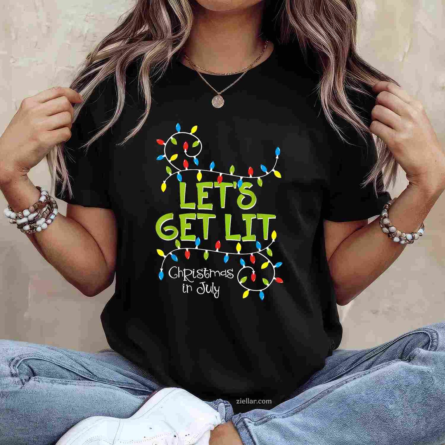 Funny Let'S Get Lit Christmas In July Shirt Summer Lights T-Shirt, A Funny Let'S Get Lit Christmas In July Tee