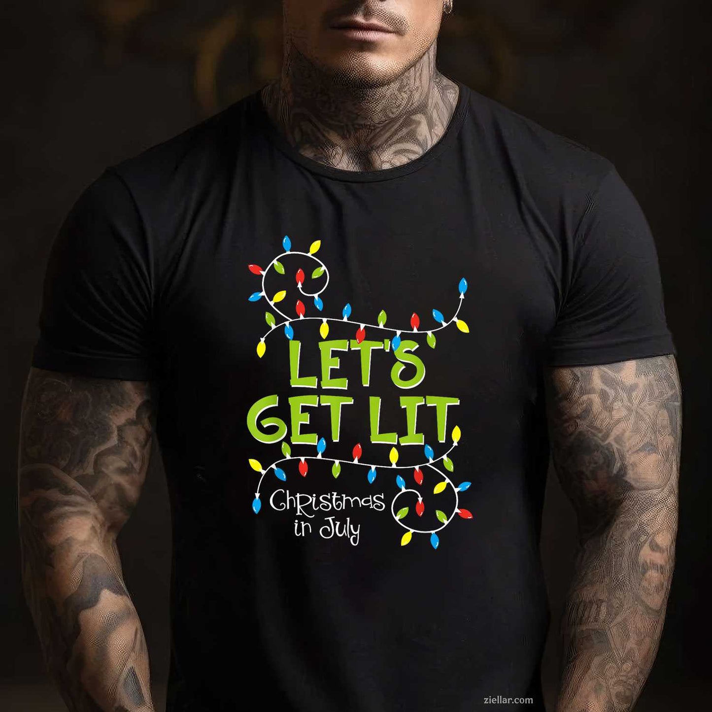 Funny Let'S Get Lit Christmas In July Shirt Summer Lights T-Shirt, A Funny Let'S Get Lit Christmas In July Tee
